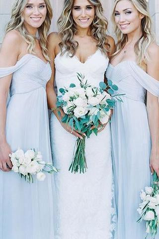 Mismatched Different Styles Chiffon Light Blue A Line Floor-Length Cheap Bridesmaid Dress RS684