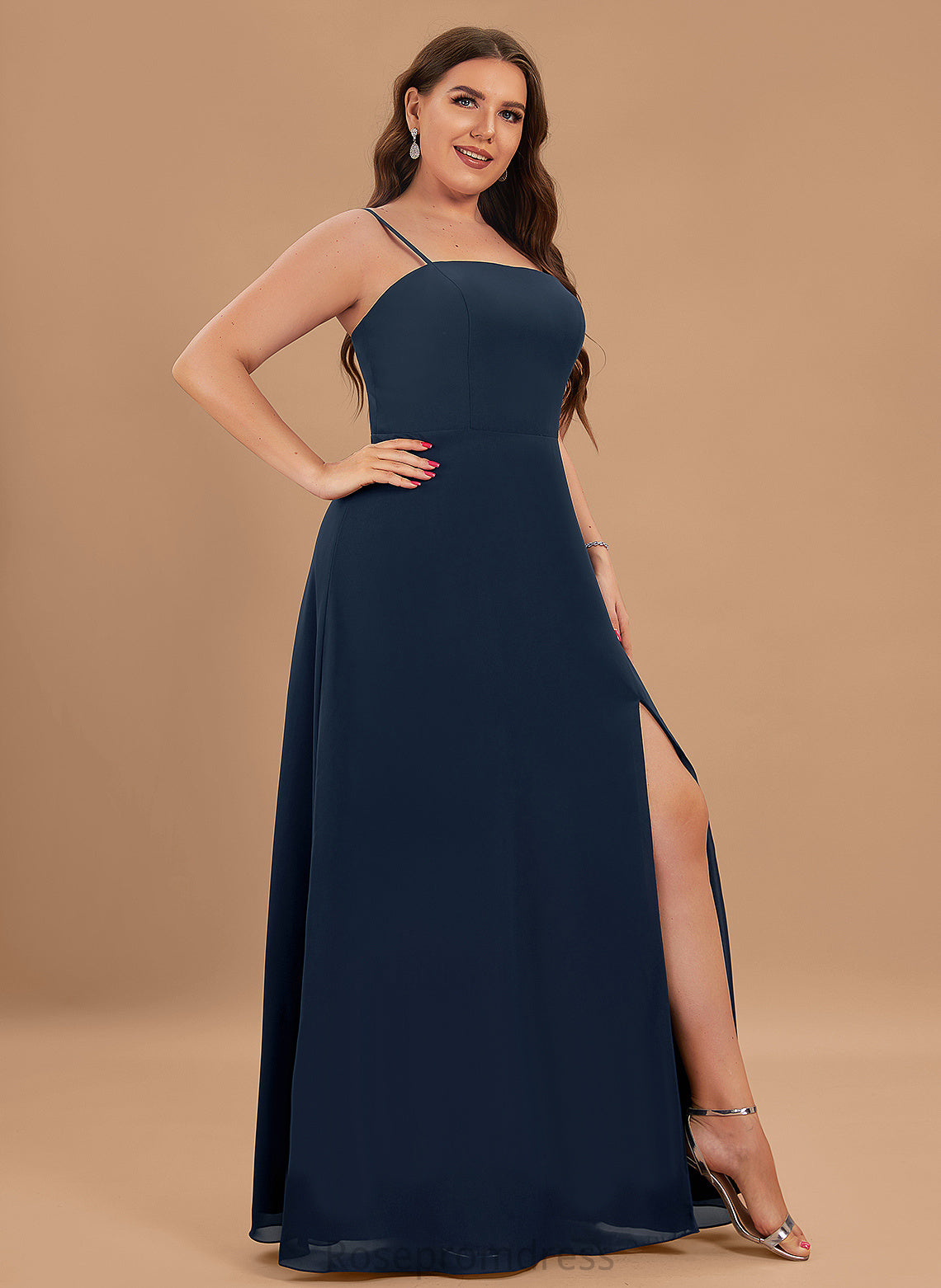 Silhouette Neckline A-Line Length Fabric Straps&Sleeves Square Floor-Length Rosa Satin Sleeveless Natural Waist Bridesmaid Dresses