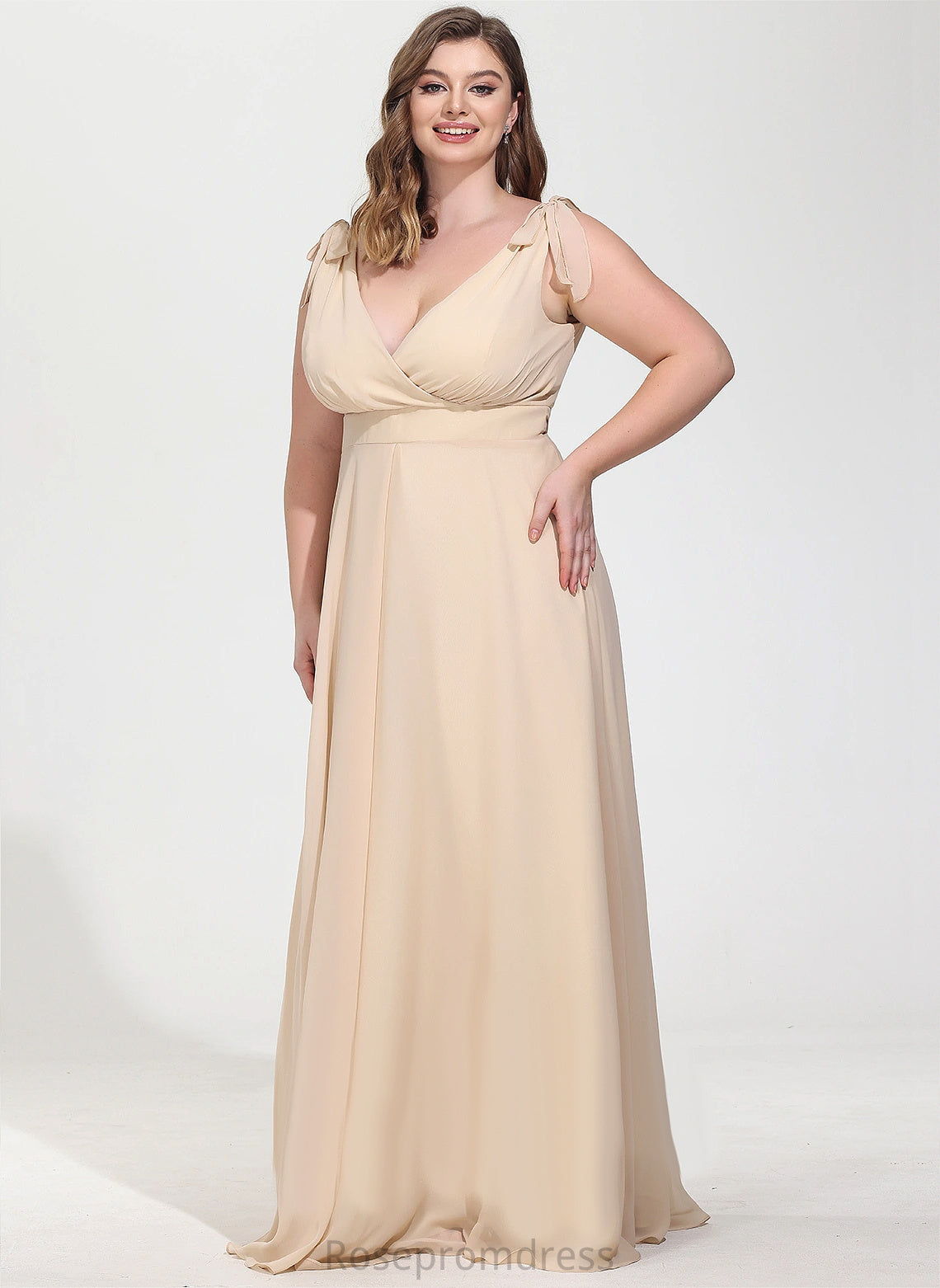 Silhouette A-line Length Neckline Embellishment Fabric V-Neck Floor-Length Natalie Natural Waist Straps Floor Length Bridesmaid Dresses