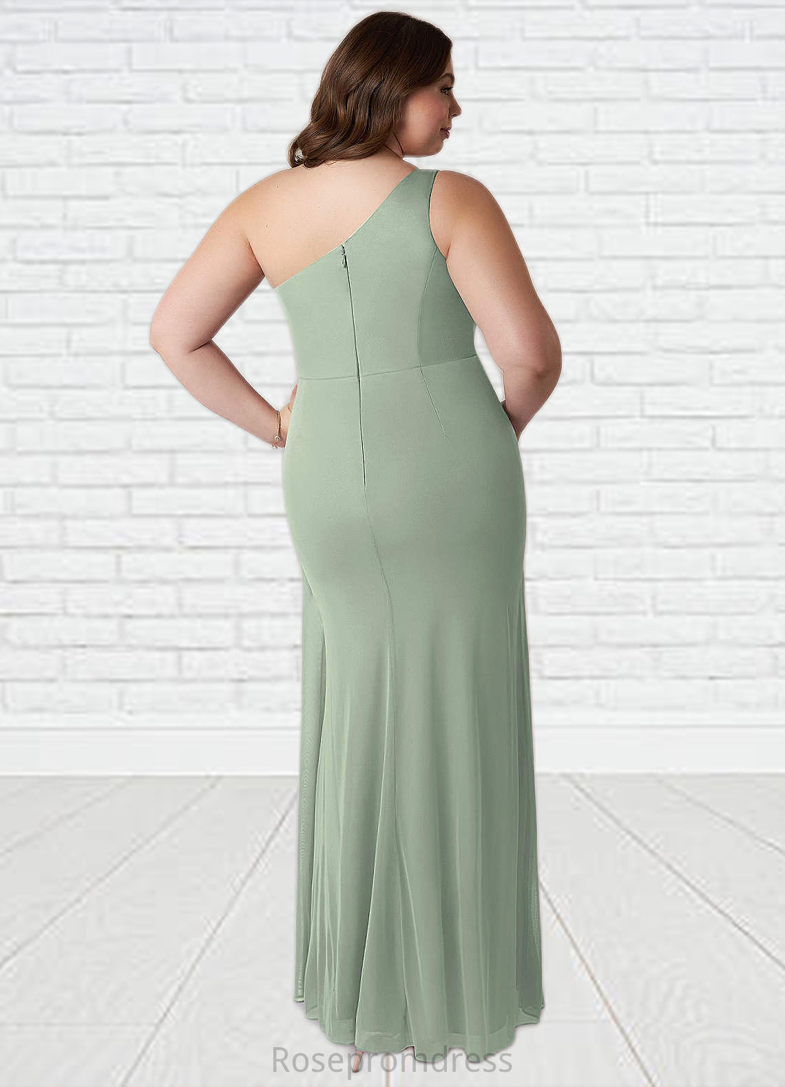 Sherry Sheath One Shoulder Mesh Floor-Length Dress SRSP0019635