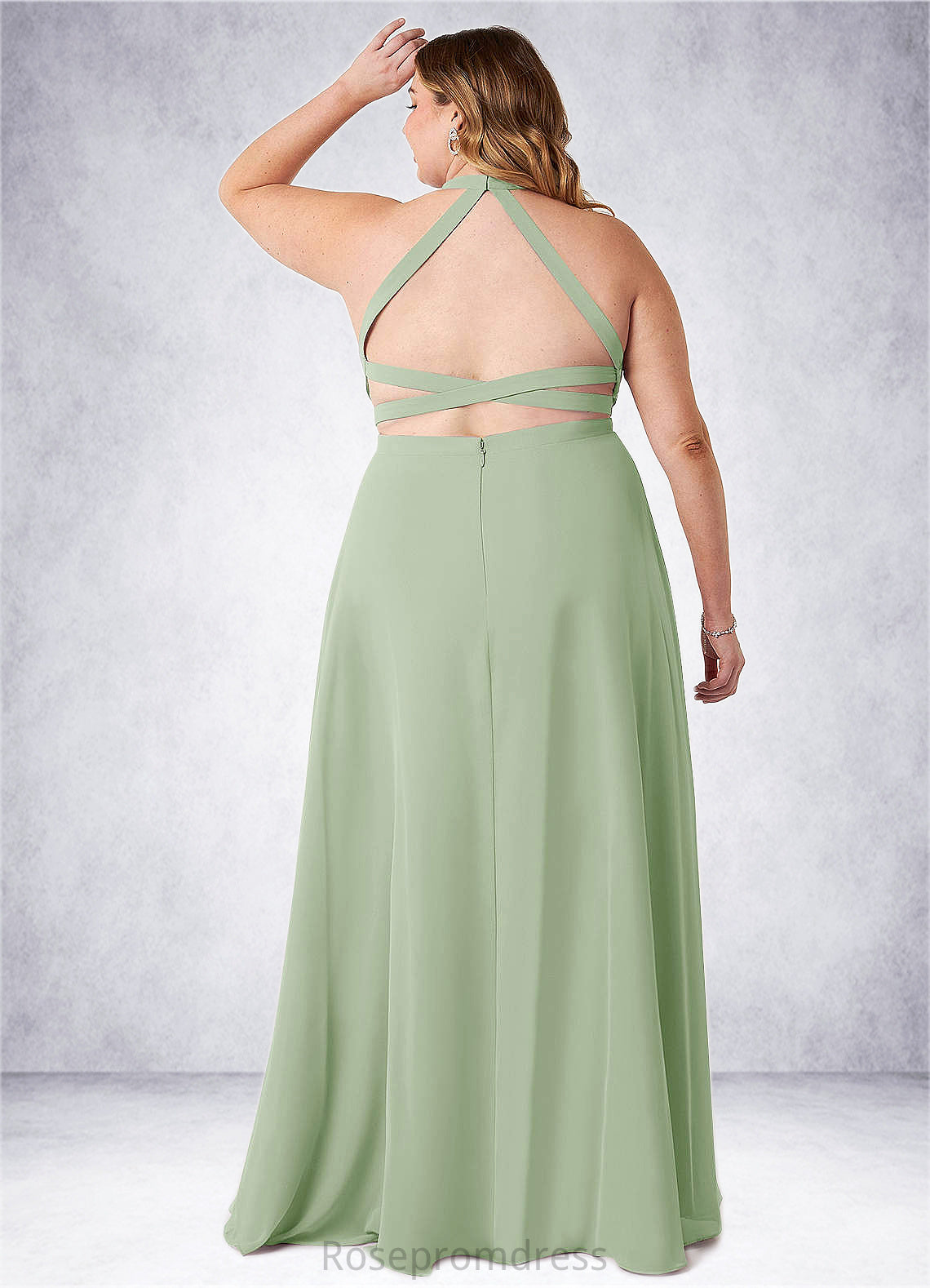 Janiah A-Line High Neck Chiffon Floor-Length Dress SRSP0019612