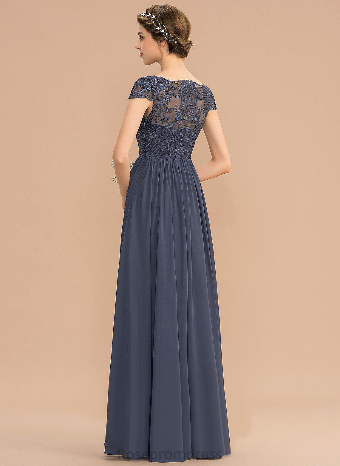 Length Fabric Neckline Silhouette A-line Lace Scoop Straps&Sleeves Floor-Length Allie Natural Waist Short Sleeves Bridesmaid Dresses