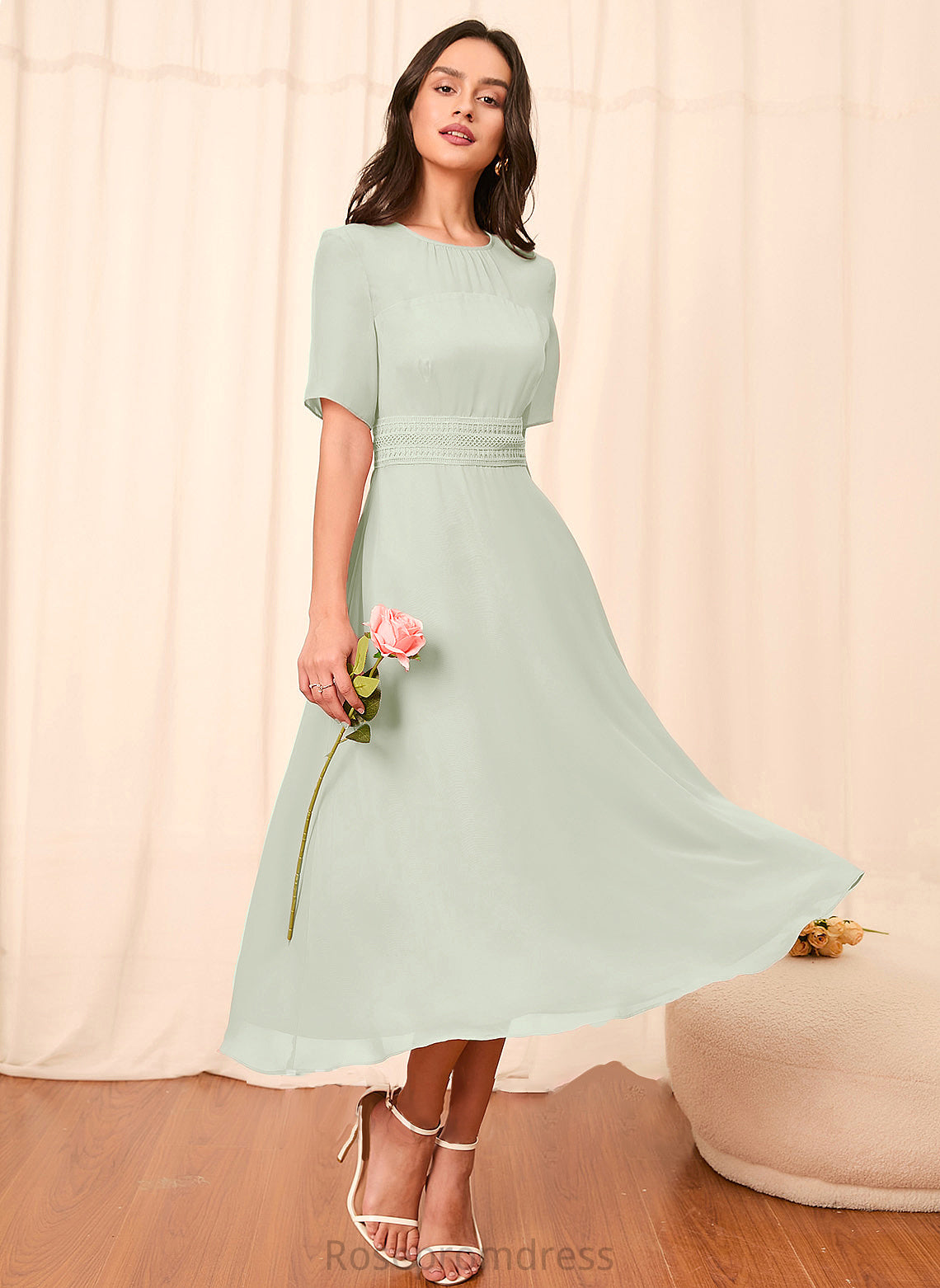 Fabric Straps A-Line Silhouette Length Knee-Length Sleeve Sleeves Taniyah One Shoulder Floor Length Natural Waist Bridesmaid Dresses