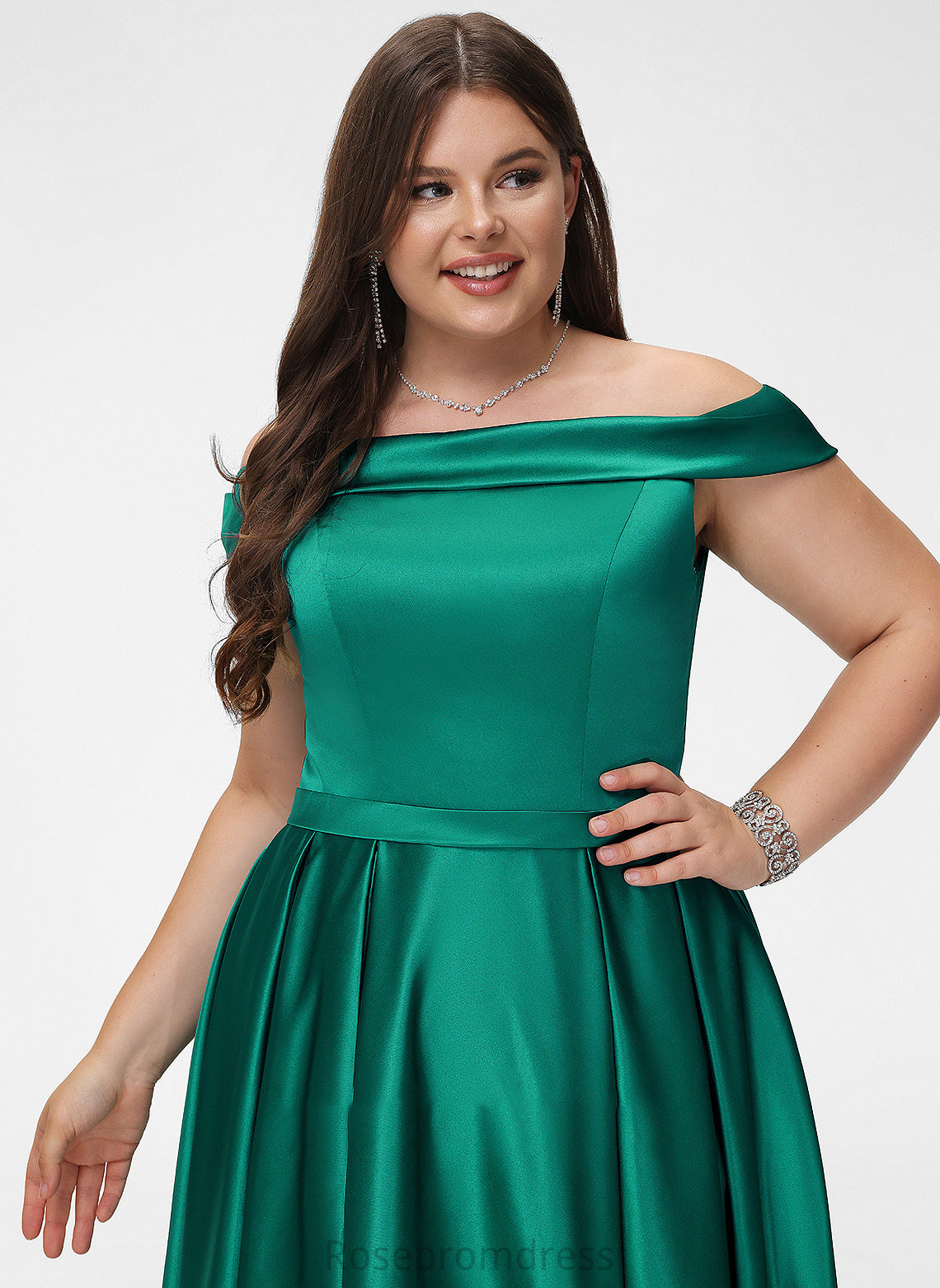 Satin Off-the-Shoulder Split Ball-Gown/Princess With Prom Dresses Floor-Length Front Rosalind Pockets