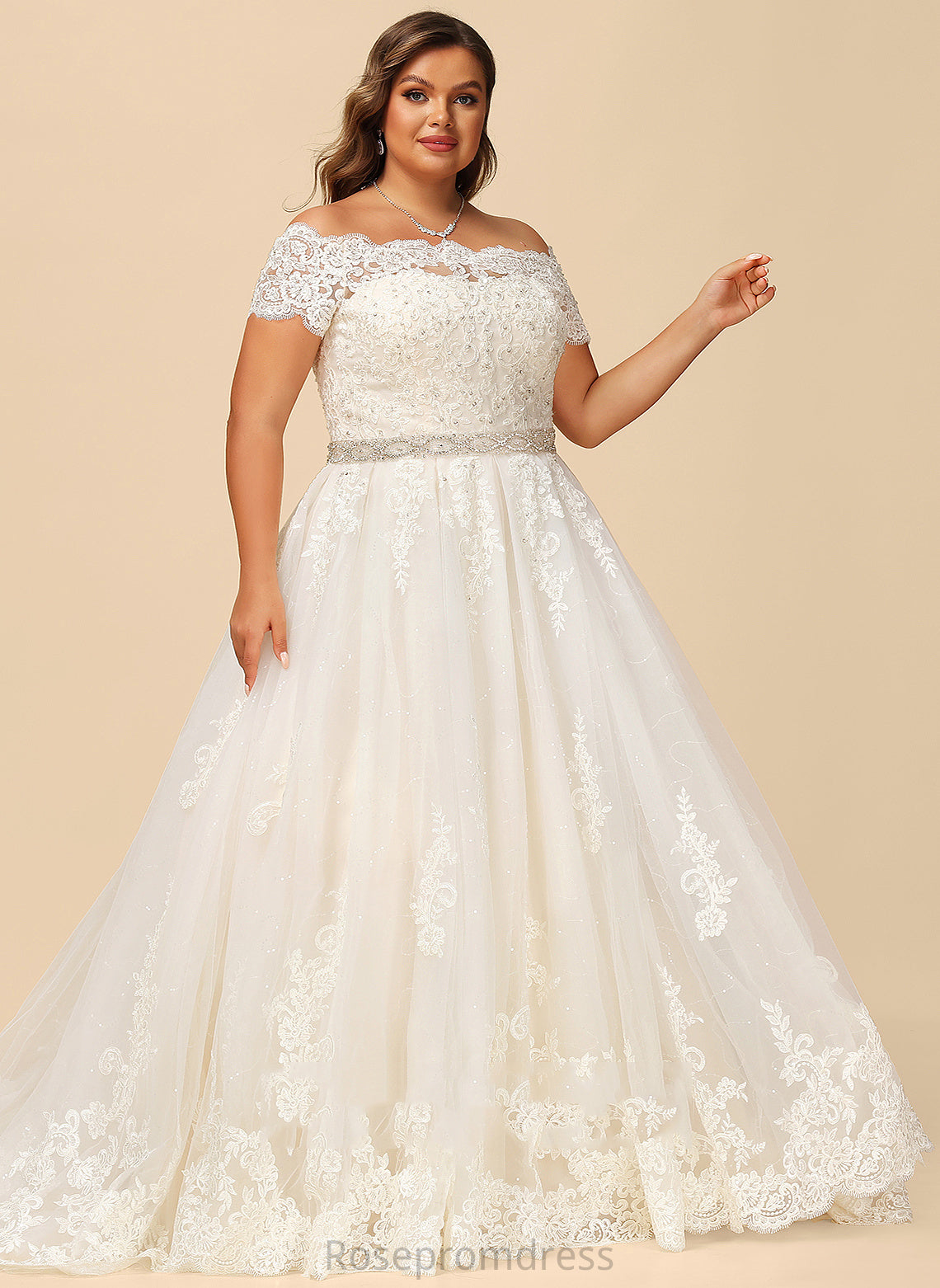 Ball-Gown/Princess Wedding Dresses Lace Dress Wedding With Sequins Tulle Court Beading Train Off-the-Shoulder Dominique