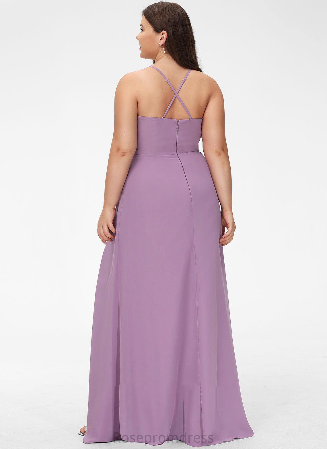 Fabric Neckline Silhouette Embellishment Floor-Length A-Line Ruffle Length V-neck SplitFront Mira Bridesmaid Dresses