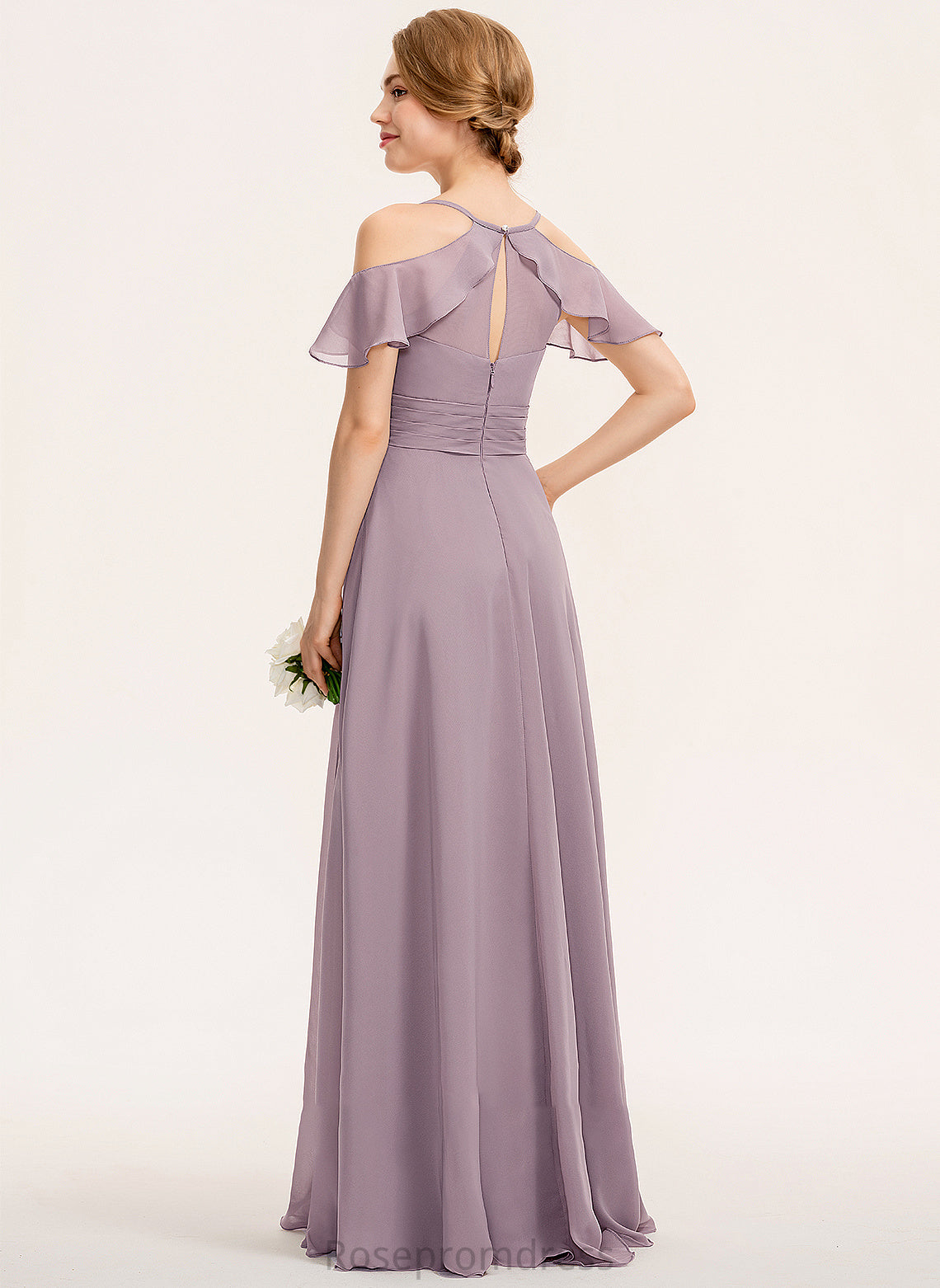 V-neck SplitFront Ruffle CascadingRuffles A-Line Length Neckline Floor-Length Silhouette Embellishment Fabric Kendall Bridesmaid Dresses
