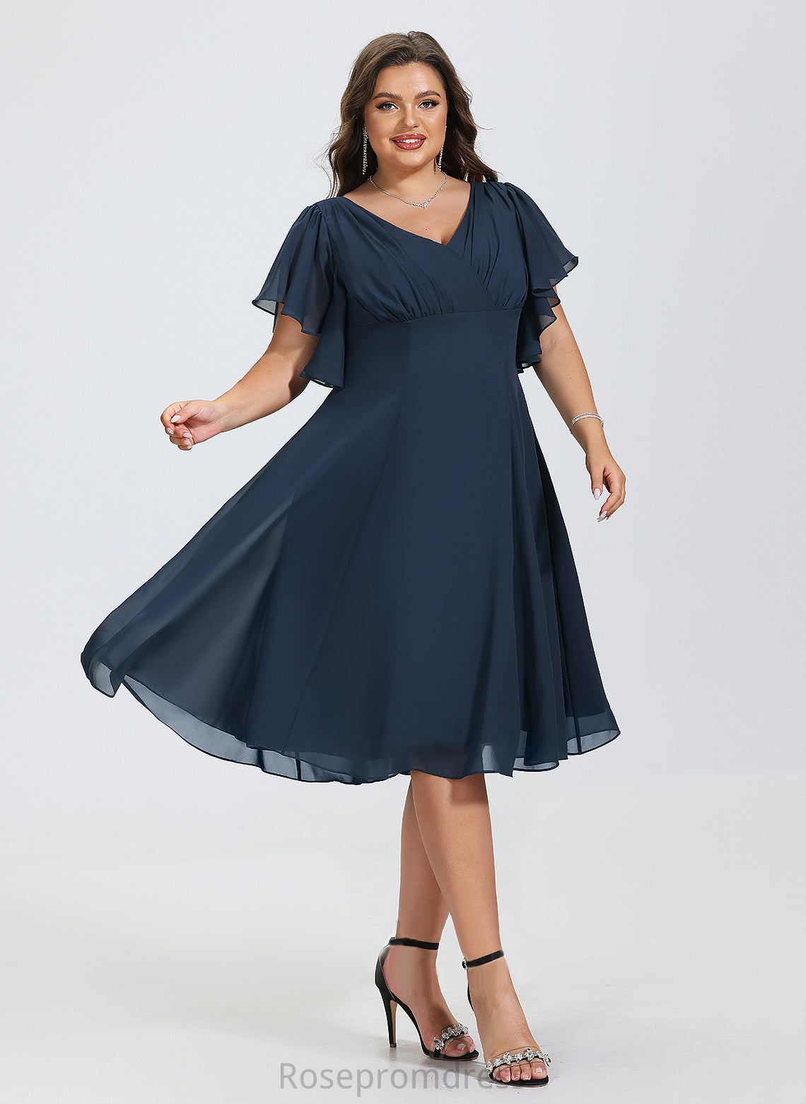 Chiffon Glenda A-Line Cocktail Cocktail Dresses Knee-Length Dress V-neck