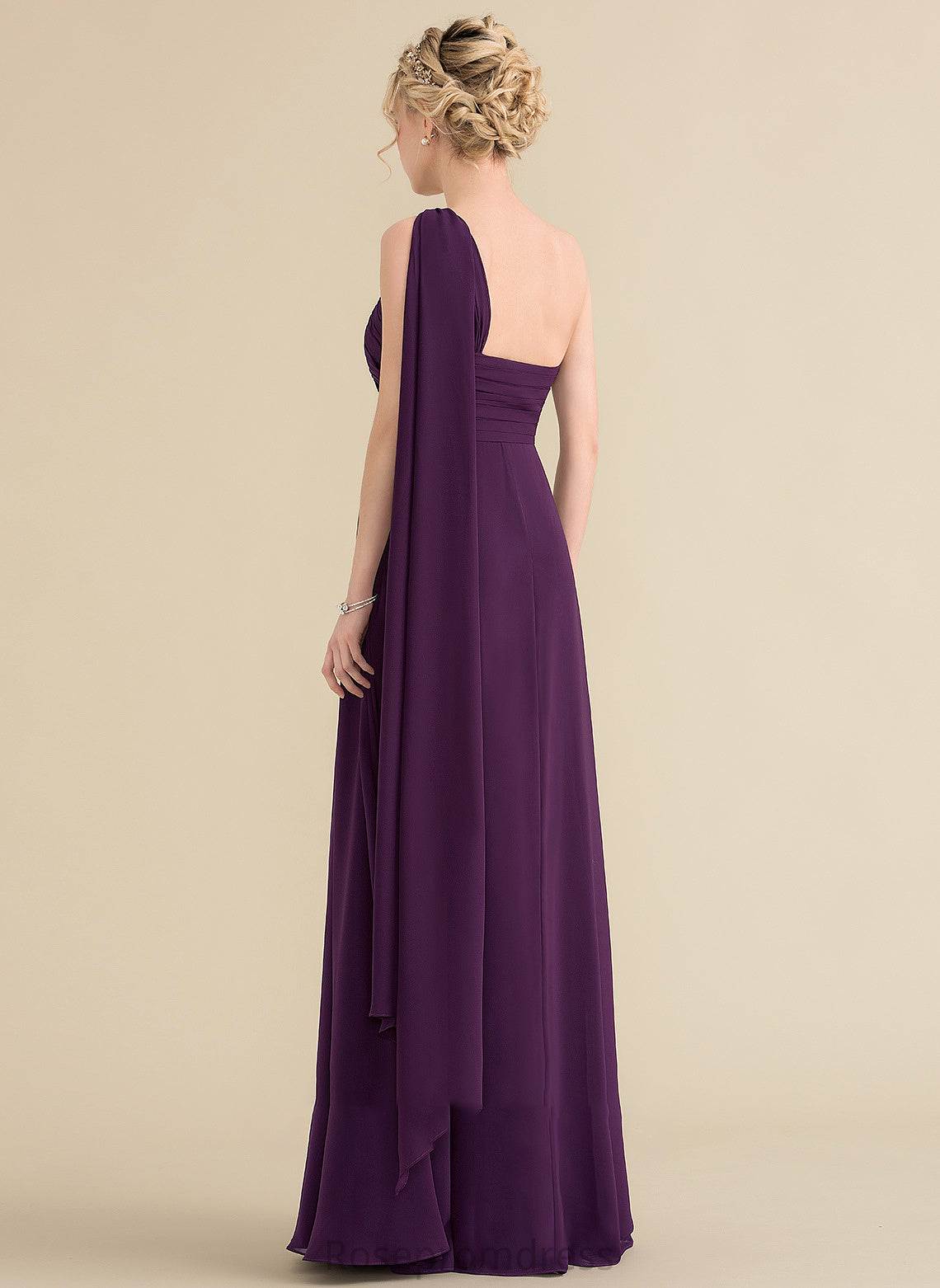 Ruffle Neckline Length Silhouette One-Shoulder A-Line Embellishment Floor-Length Fabric Aurora Sleeveless Empire Waist Bridesmaid Dresses