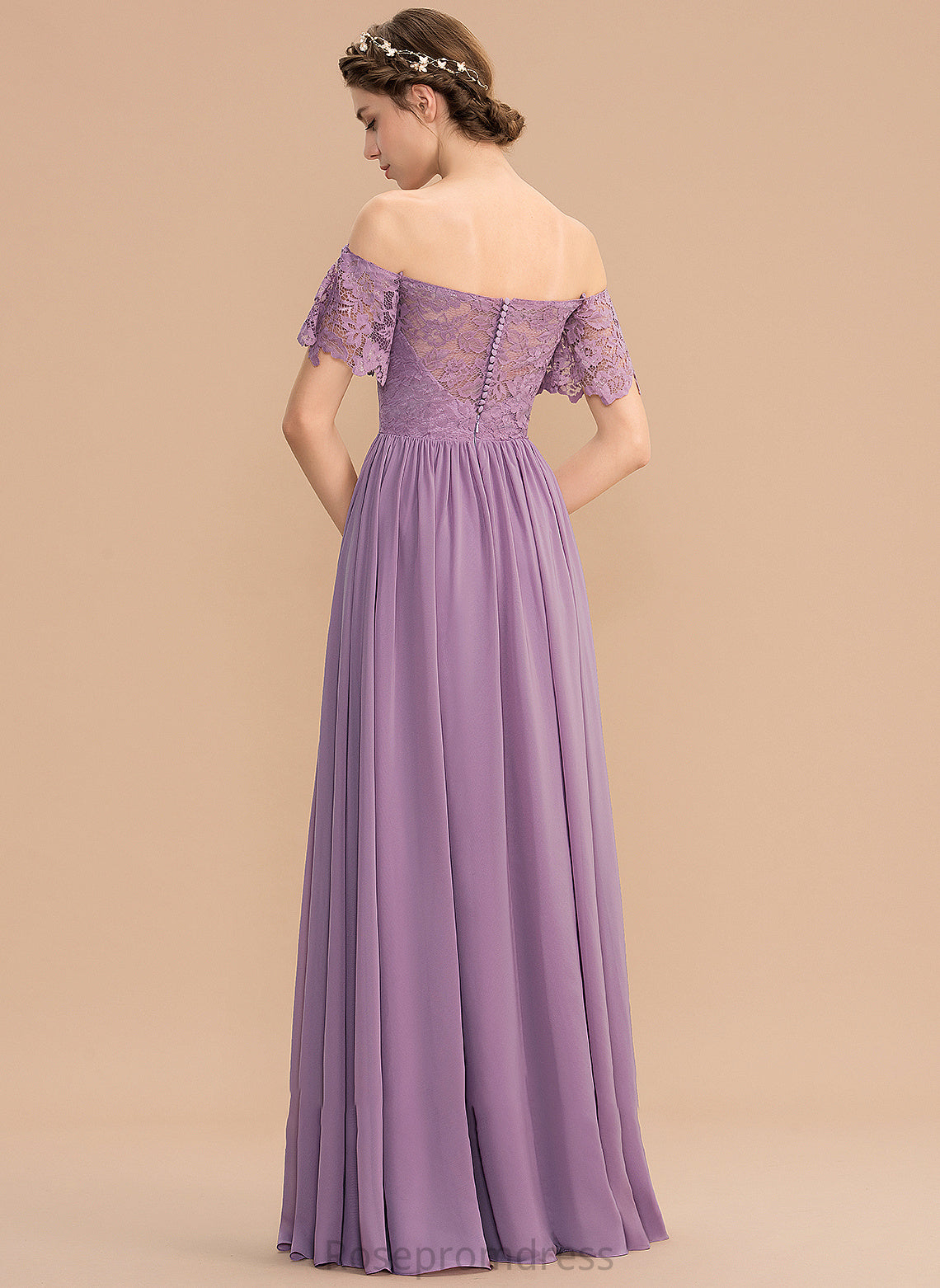Neckline Length Fabric Off-the-Shoulder A-Line SplitFront Embellishment Silhouette Floor-Length Kiera Bridesmaid Dresses
