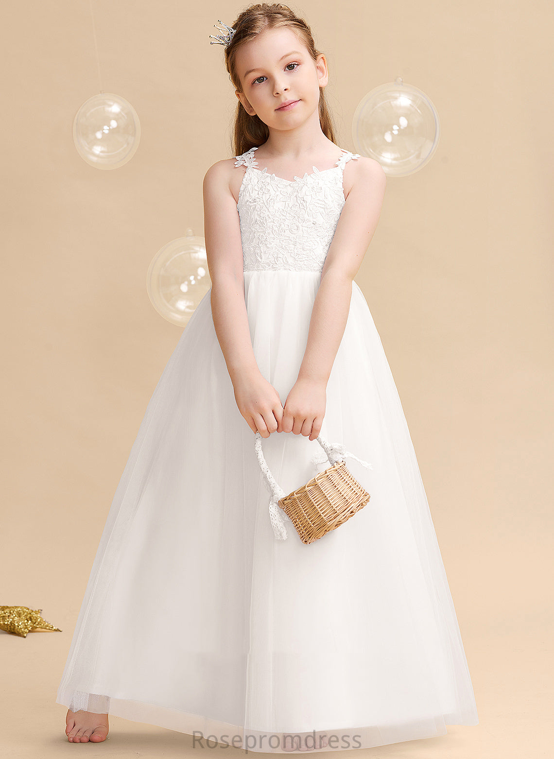 V-neck Beading/Bow(s) Sleeveless Dress - Flower Ball-Gown/Princess With Tulle/Lace Isabelle Girl Flower Girl Dresses Floor-length