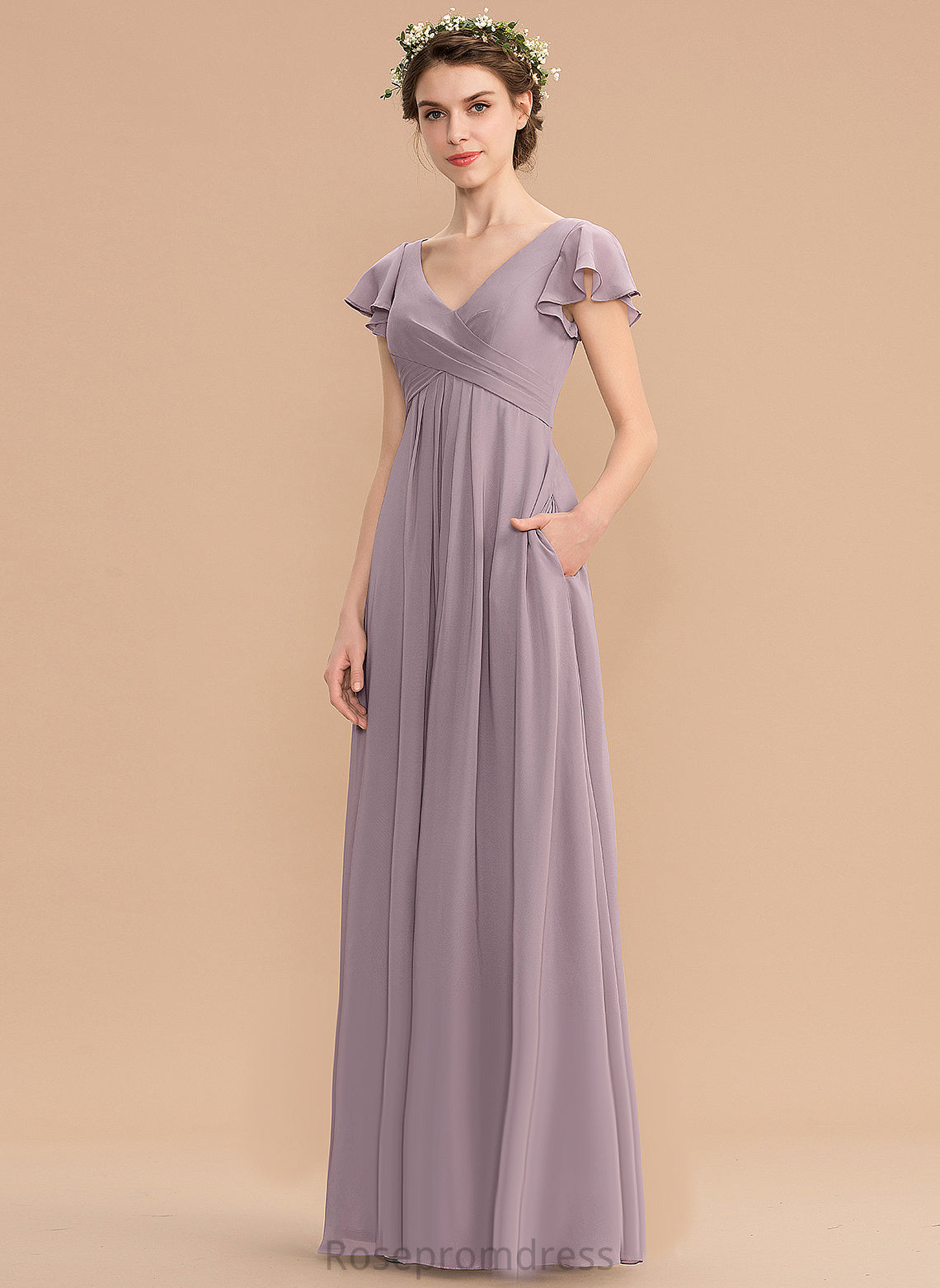 Straps&Sleeves Floor-Length Fabric Length A-line Silhouette V-Neck Neckline Tania A-Line/Princess Natural Waist Floor Length Bridesmaid Dresses