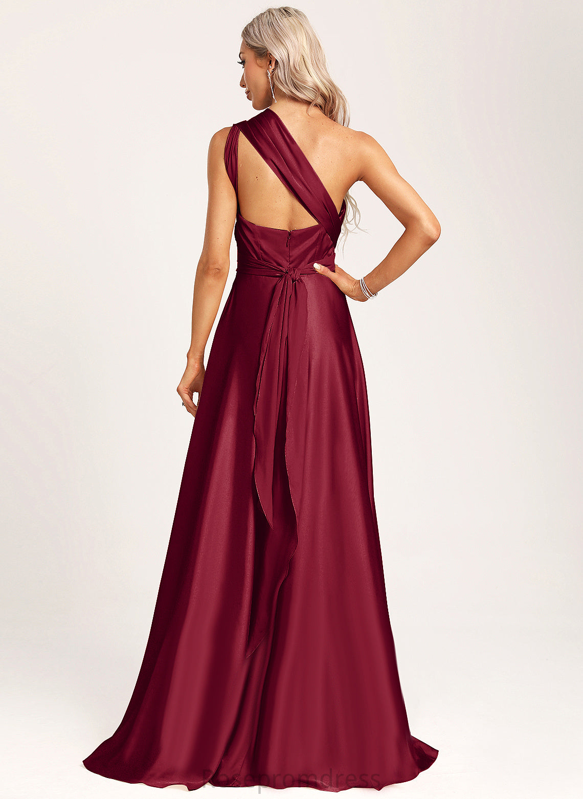 Halter Neckline Satin Fabric Length Floor-Length Silhouette A-Line One-Shoulder Straps&Sleeves V-neck Paisley Bridesmaid Dresses
