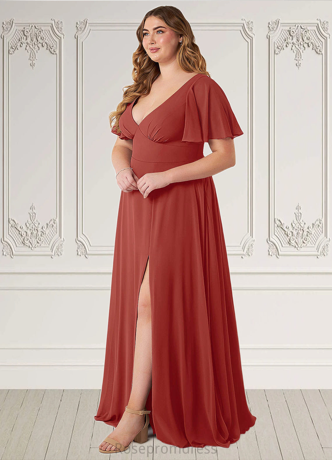 Angela A-Line Ruched Chiffon Floor-Length Dress SRSP0019603