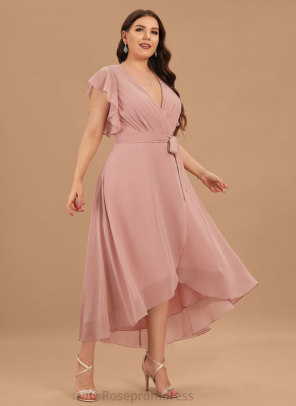 Silhouette Neckline A-line BackZip Fabric Embellishment V-Neck BackStyle Chloe Bridesmaid Dresses