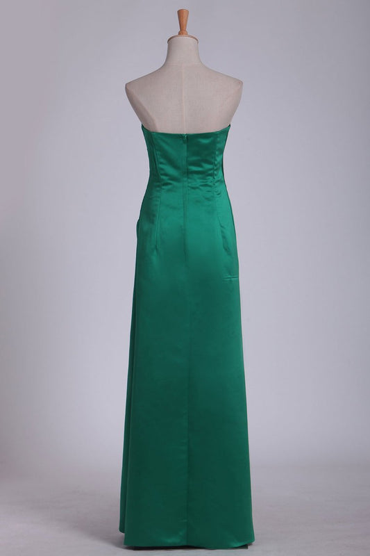 New Arrival Bridesmaid Dresses Strapless A Line Satin With Beads And Ruffles Floor Length