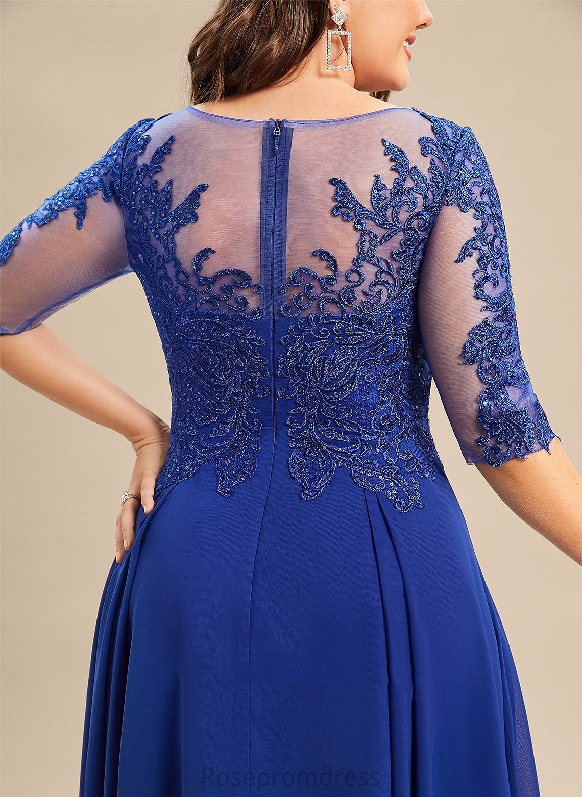 Scoop Lace With A-Line Tea-Length Neck Sequins Cocktail Dresses Cocktail Dress Chiffon Eileen