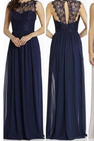 Round Neckline Illusion Lace Top Chiffon A-line Popular Open Back Bridesmaid Dresses RS515