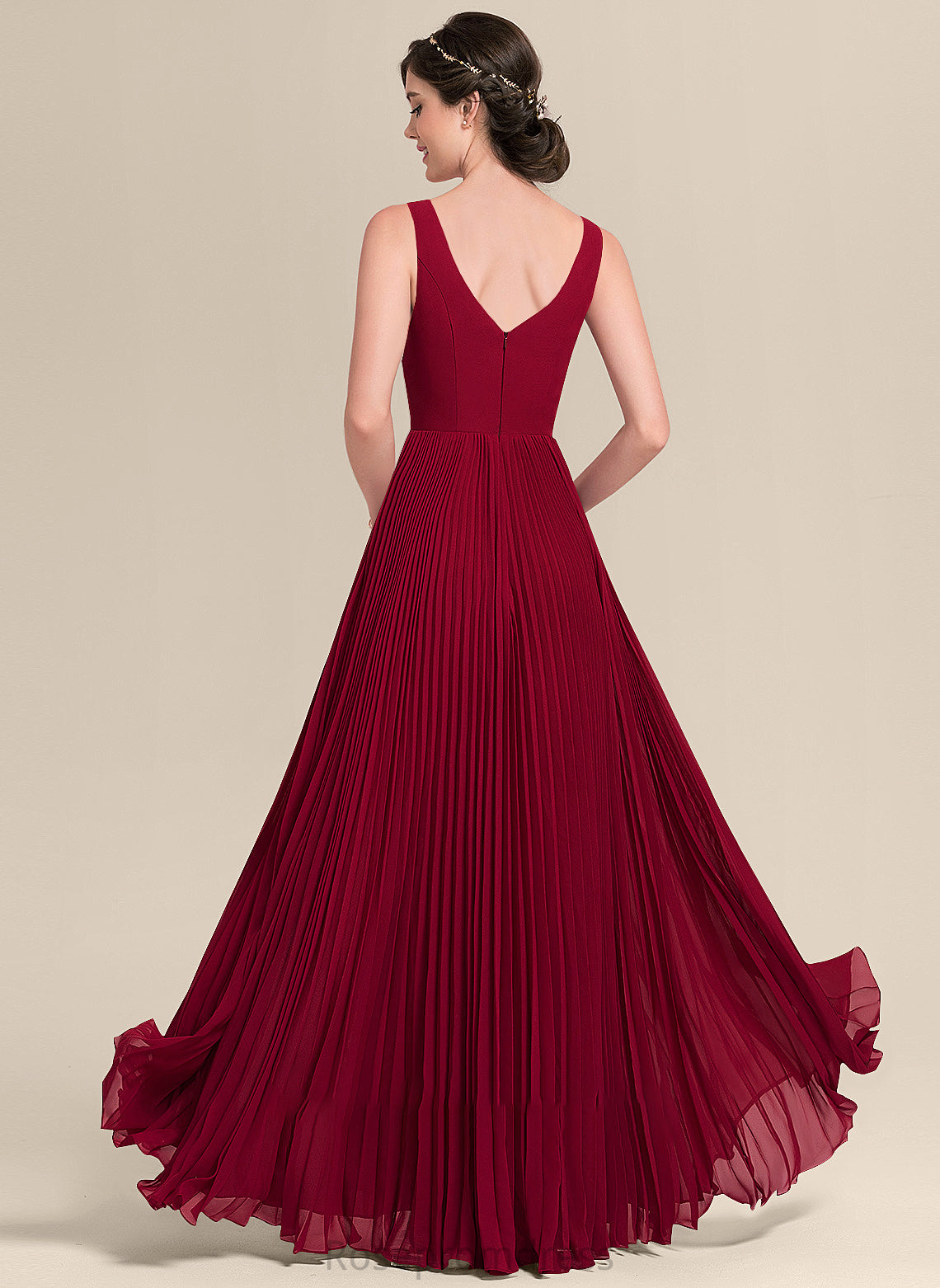 A-Line Fabric Silhouette Floor-Length Neckline Embellishment Length SplitFront V-neck Pleated Esther Spaghetti Staps Bridesmaid Dresses
