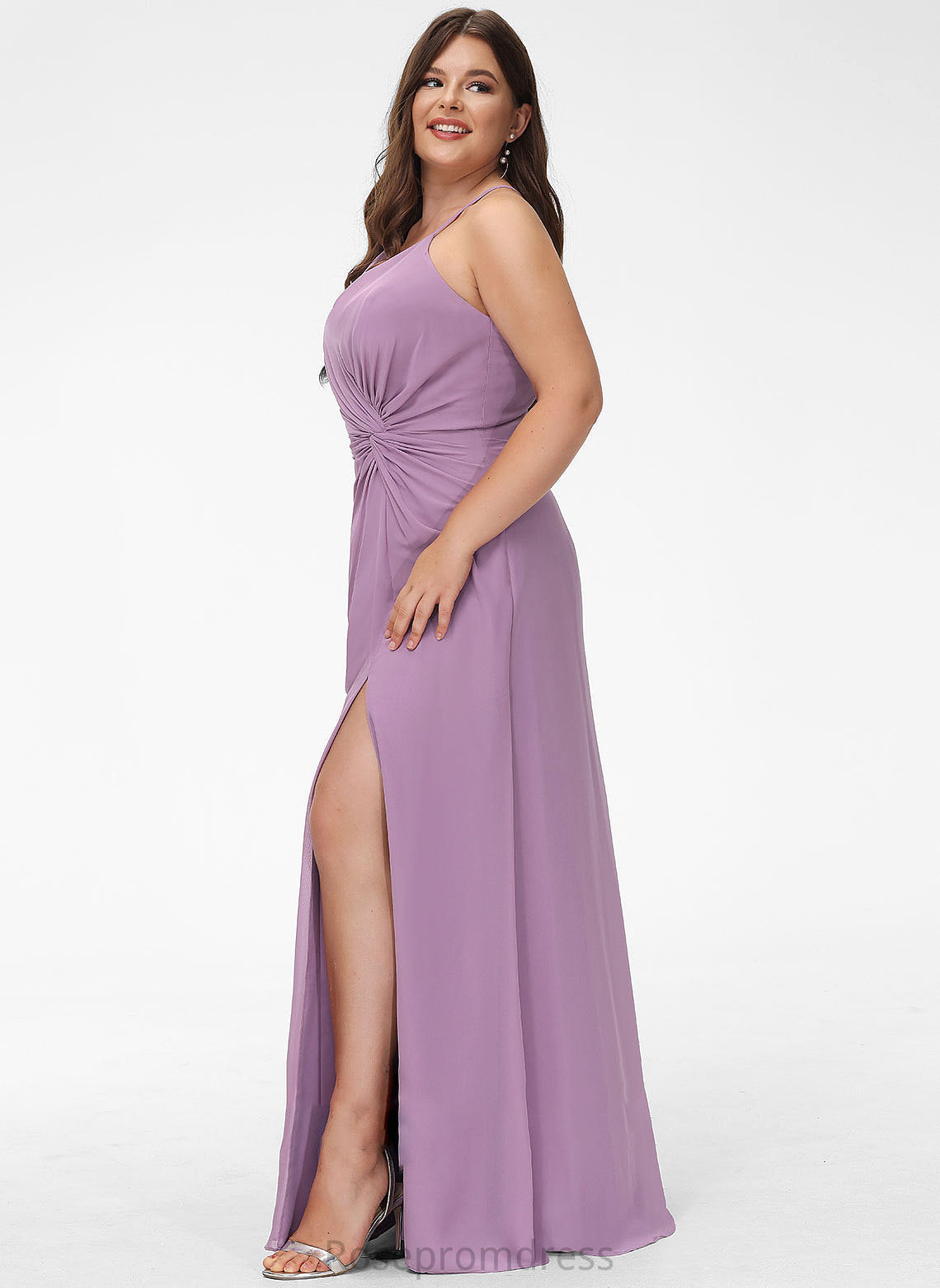 Fabric Neckline Silhouette Embellishment Floor-Length A-Line Ruffle Length V-neck SplitFront Mira Bridesmaid Dresses