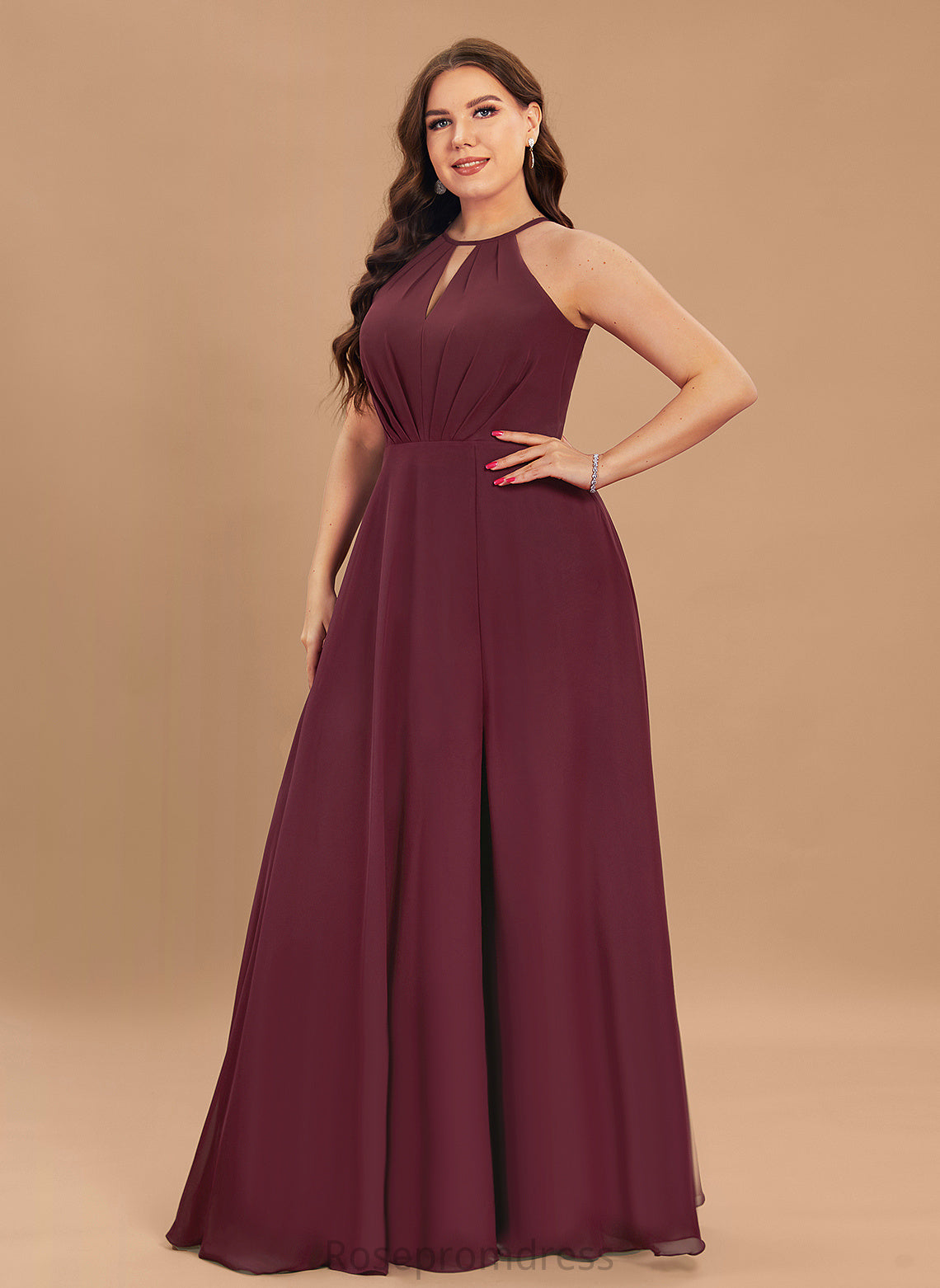 Silhouette A-line Halter Neckline Length Floor-Length Fabric Straps&Sleeves Meadow Bridesmaid Dresses