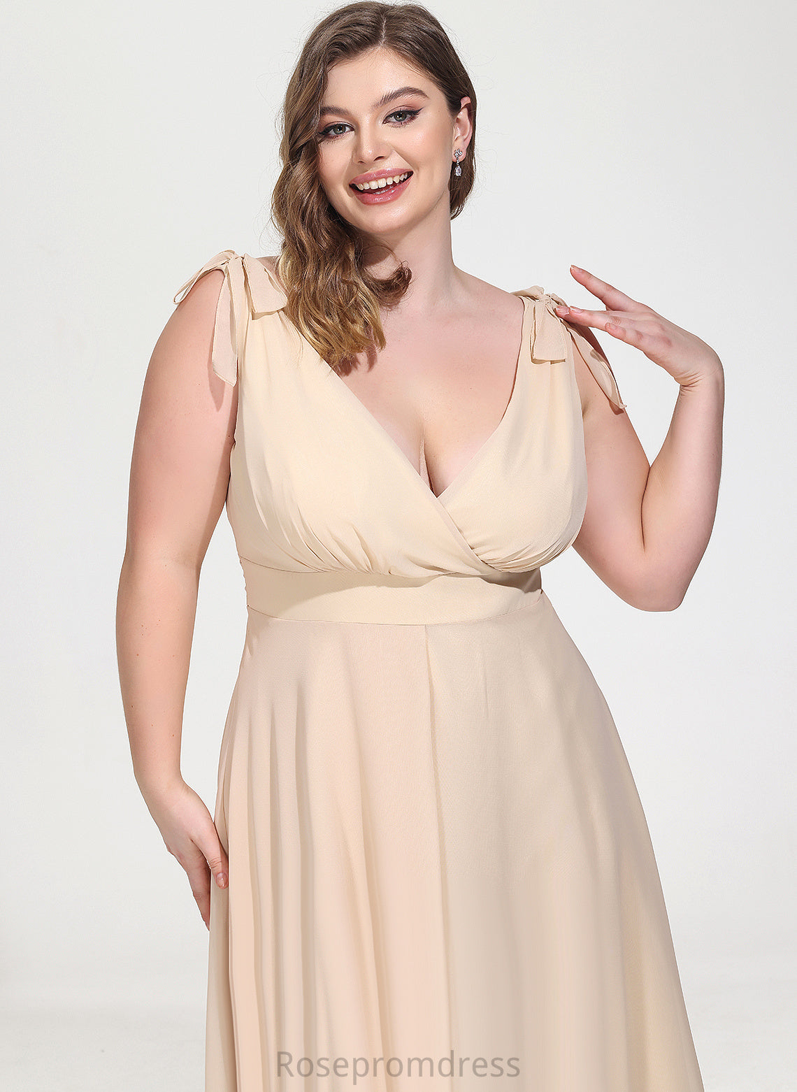 Silhouette A-line Length Neckline Embellishment Fabric V-Neck Floor-Length Natalie Natural Waist Straps Floor Length Bridesmaid Dresses