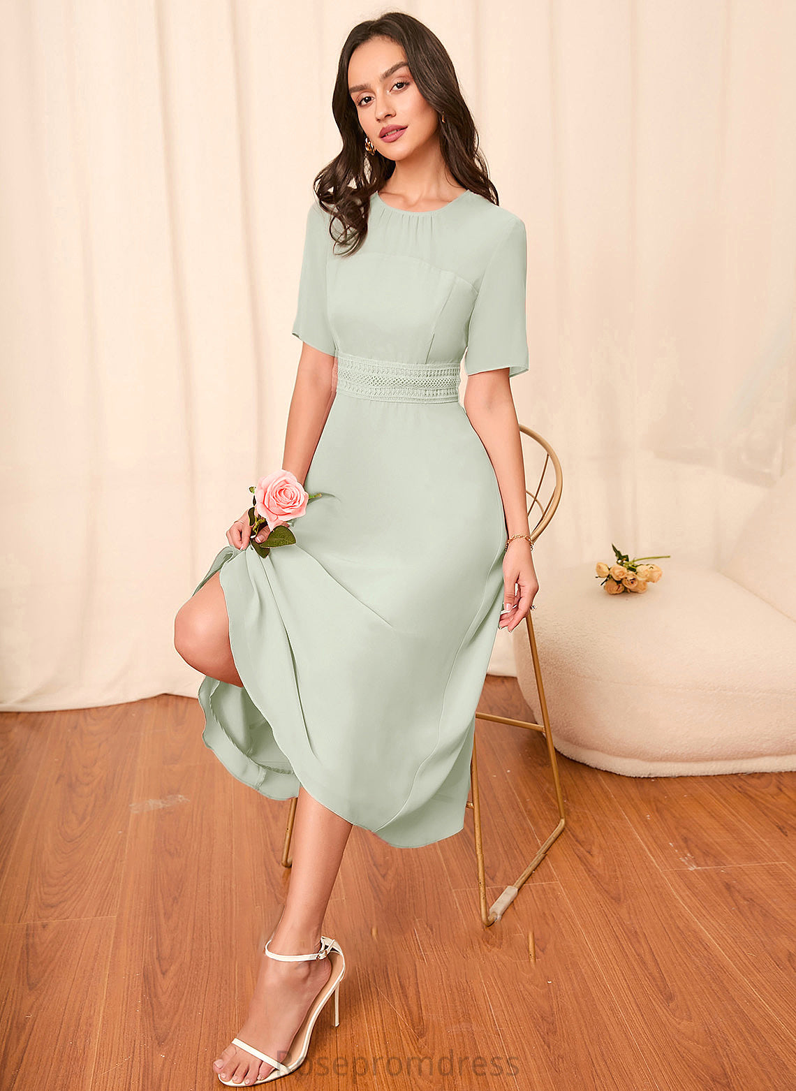 Fabric Straps A-Line Silhouette Length Knee-Length Sleeve Sleeves Taniyah One Shoulder Floor Length Natural Waist Bridesmaid Dresses
