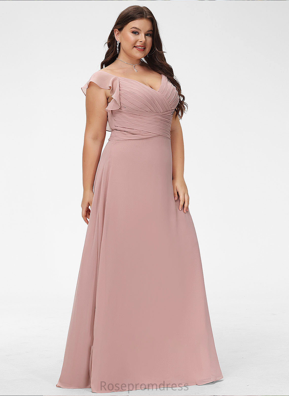 Length Neckline CascadingRuffles Empire Fabric Embellishment Floor-Length Silhouette V-neck Ursula Knee Length Natural Waist Bridesmaid Dresses