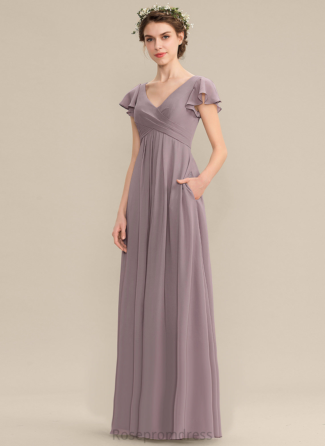 Straps&Sleeves Floor-Length Fabric Length A-line Silhouette V-Neck Neckline Tania A-Line/Princess Natural Waist Floor Length Bridesmaid Dresses