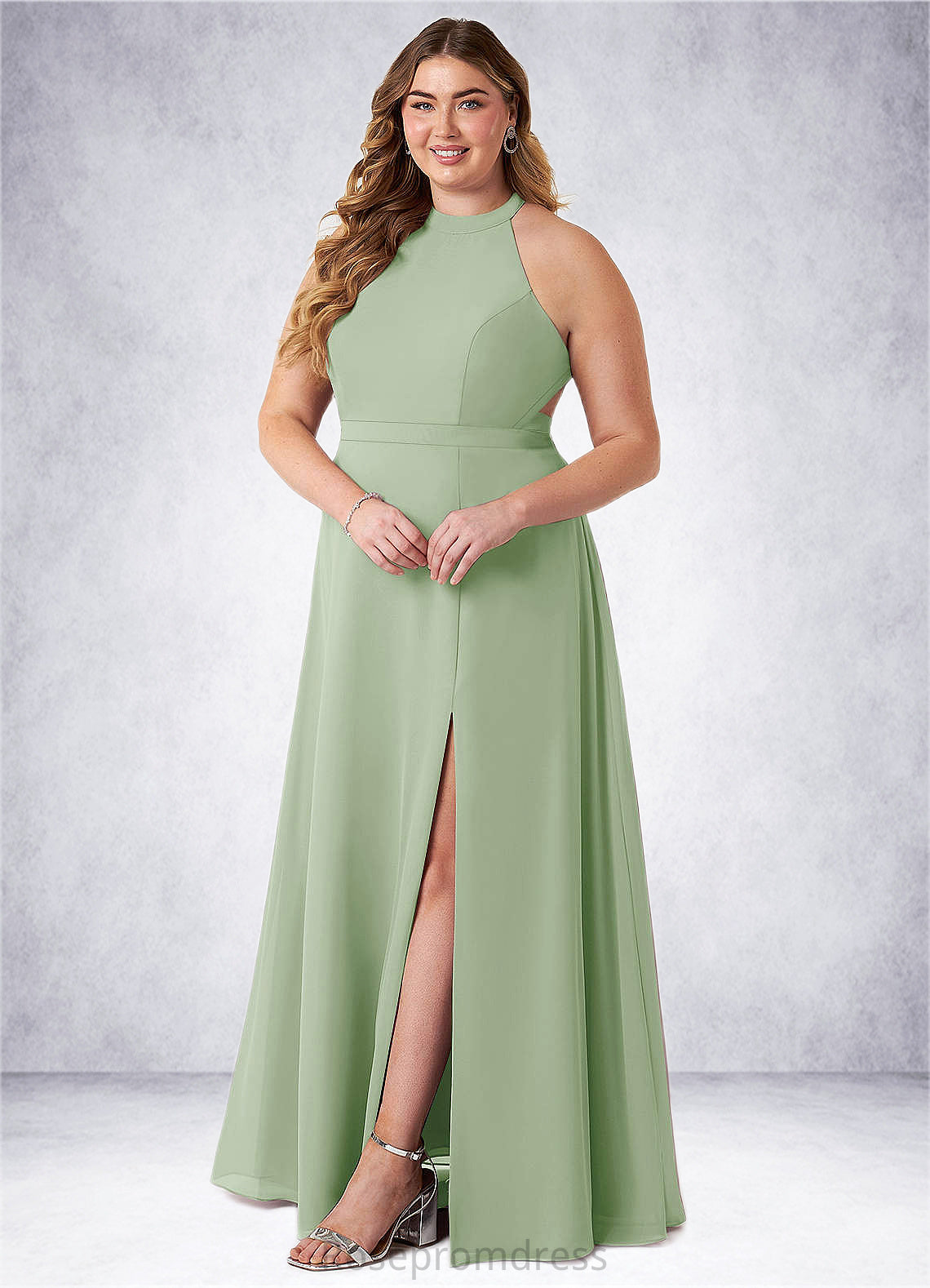 Janiah A-Line High Neck Chiffon Floor-Length Dress SRSP0019612