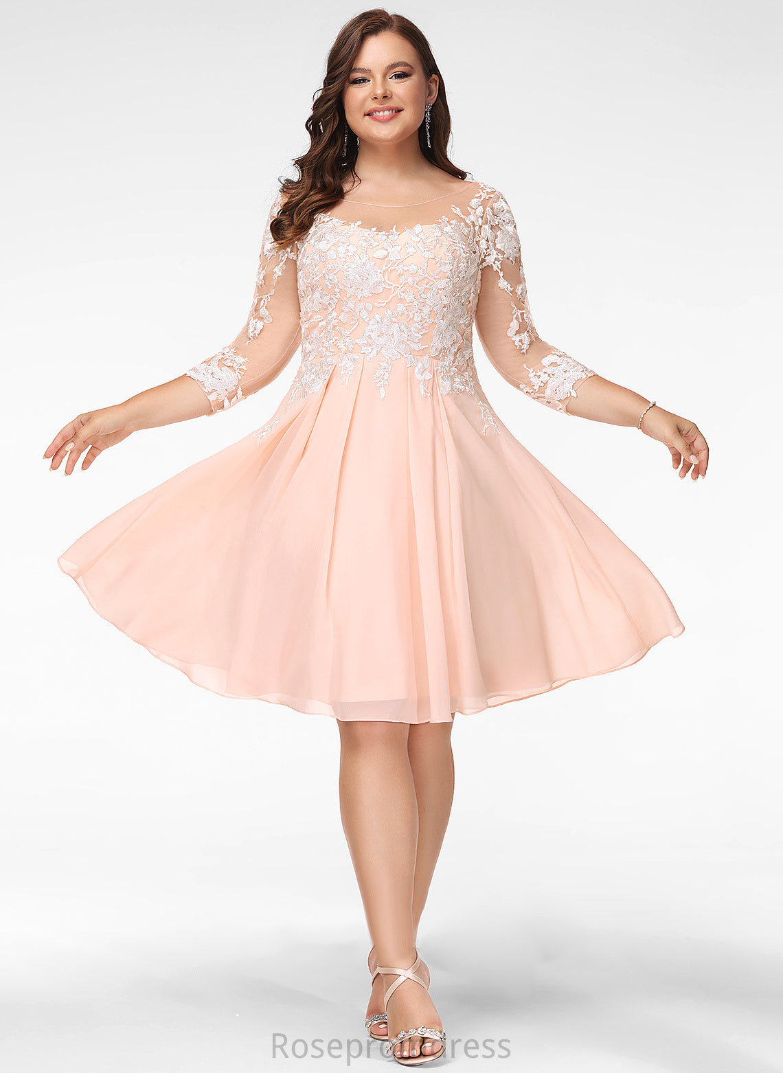 Lace With Dress Lace Cocktail Dresses Knee-Length Lucinda A-Line Chiffon Neck Cocktail Scoop