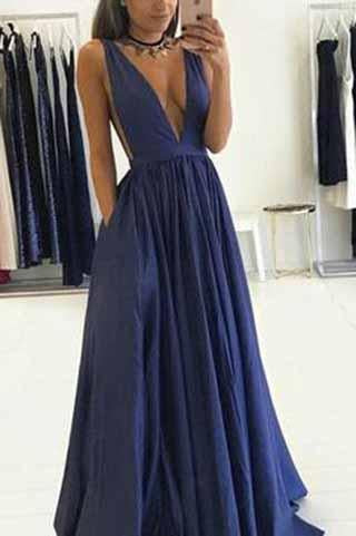 Sexy Deep V Neckline Prom Dresses Graduation Party Dresses Formal Dress For Teens BPD0343