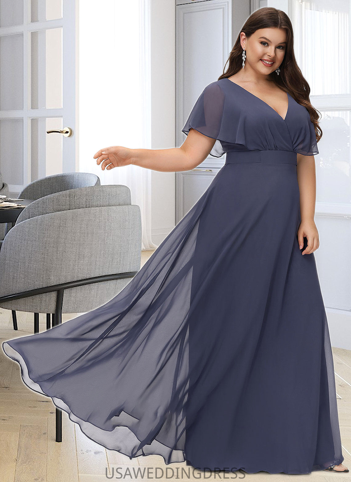 Evelyn A-Line V-neck Floor-Length Bridesmaid Dress DSP0012770