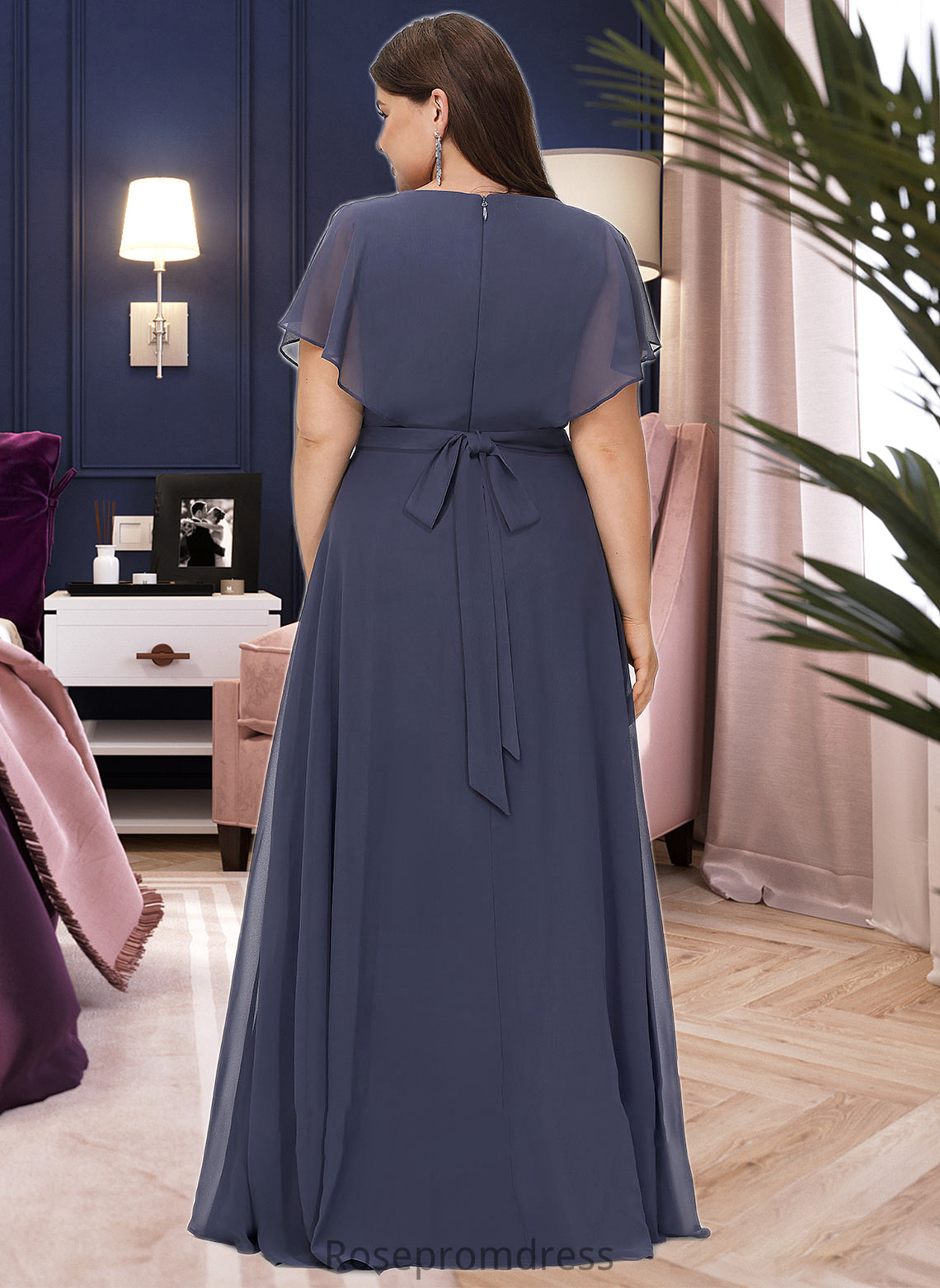 Everleigh A-Line V-neck Floor-Length Bridesmaid Dress SRSP0012770