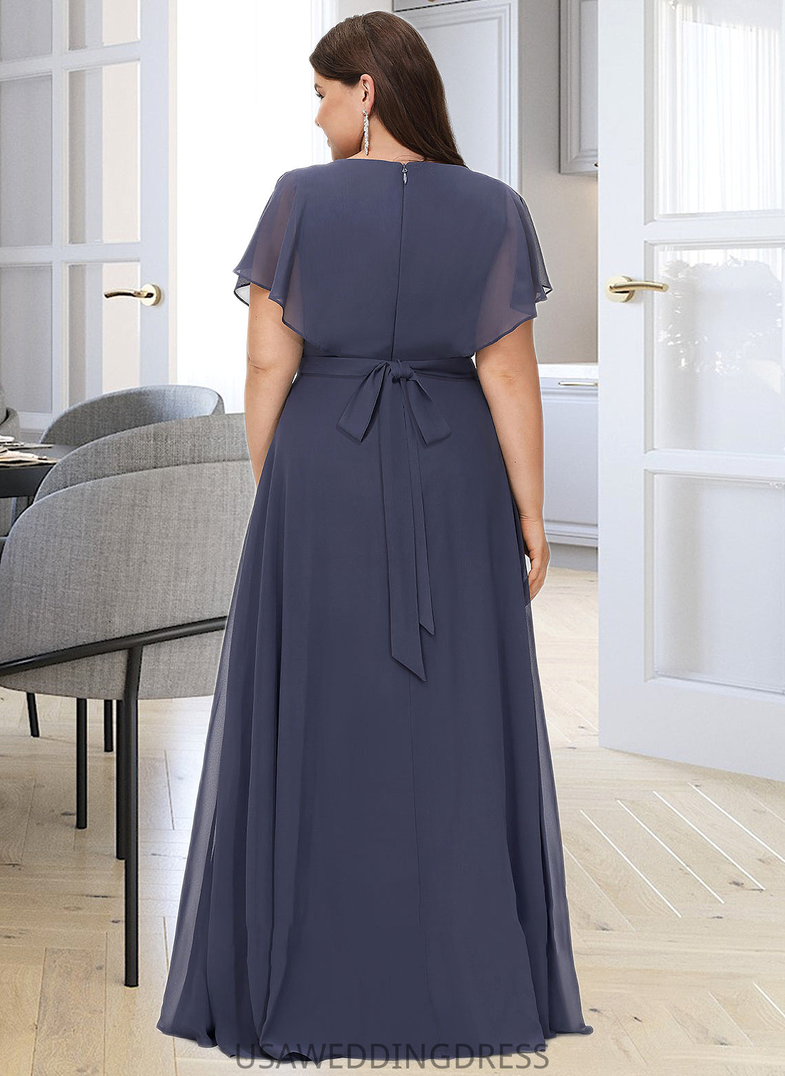 Evelyn A-Line V-neck Floor-Length Bridesmaid Dress DSP0012770