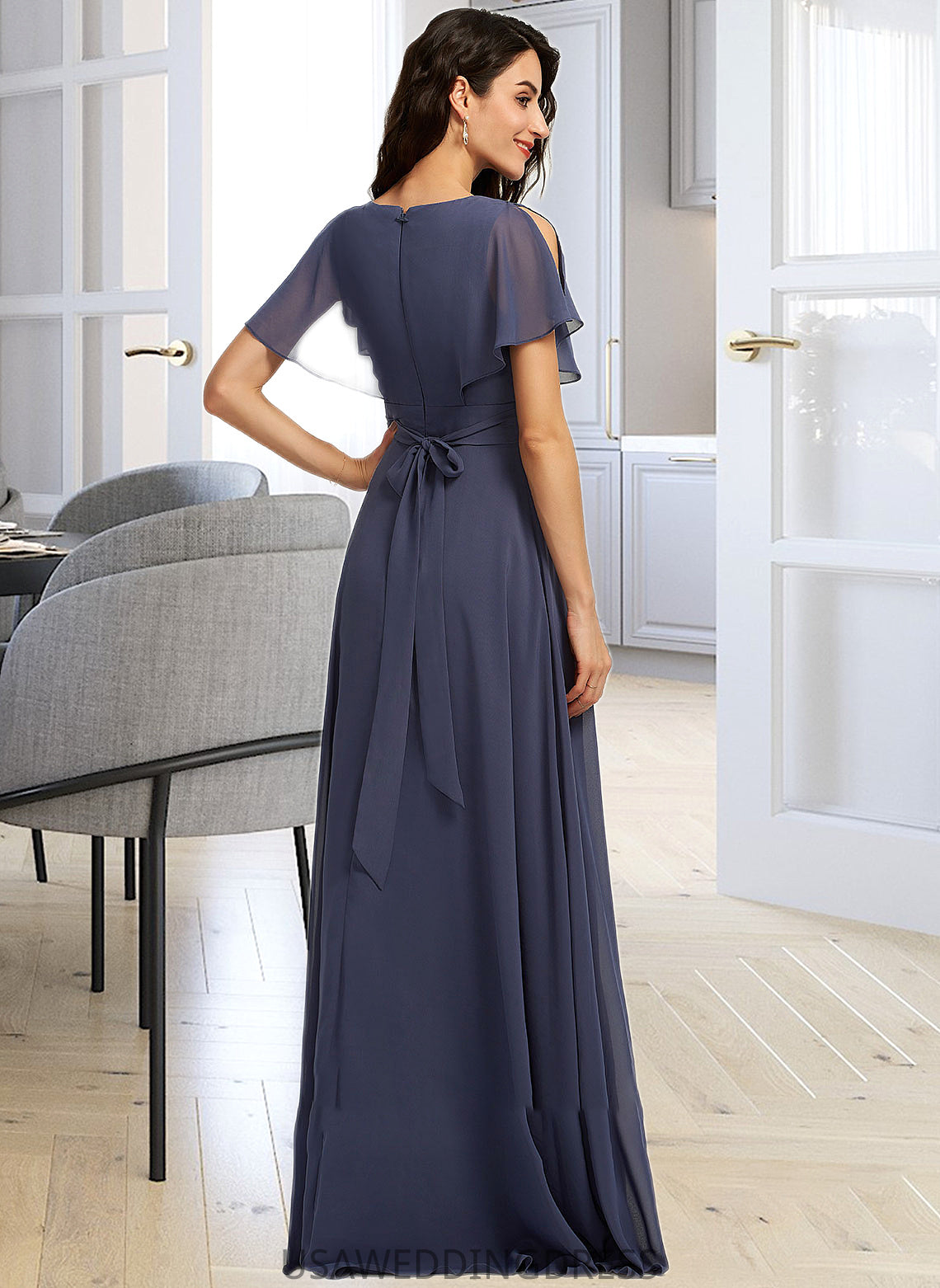 Evelyn A-Line V-neck Floor-Length Bridesmaid Dress DSP0012770