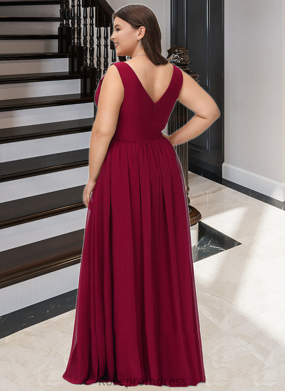 Marina A-Line V-neck Floor-Length Bridesmaid Dress With Split Front SRSP0012771