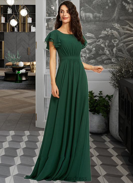 Celeste A-Line Scoop Neck Floor-Length Bridesmaid Dress With Ruffle SRSP0012773