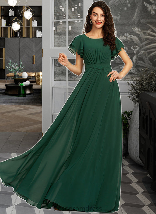 Celeste A-Line Scoop Neck Floor-Length Bridesmaid Dress With Ruffle SRSP0012773