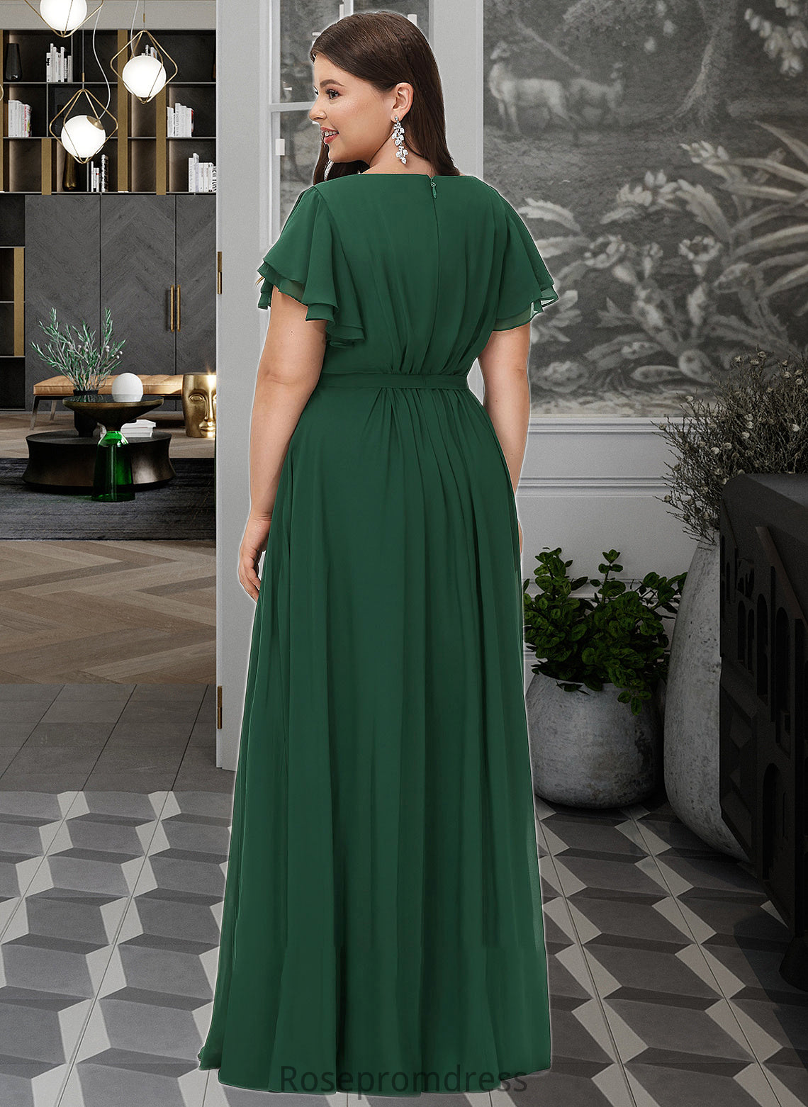 Celeste A-Line Scoop Neck Floor-Length Bridesmaid Dress With Ruffle SRSP0012773