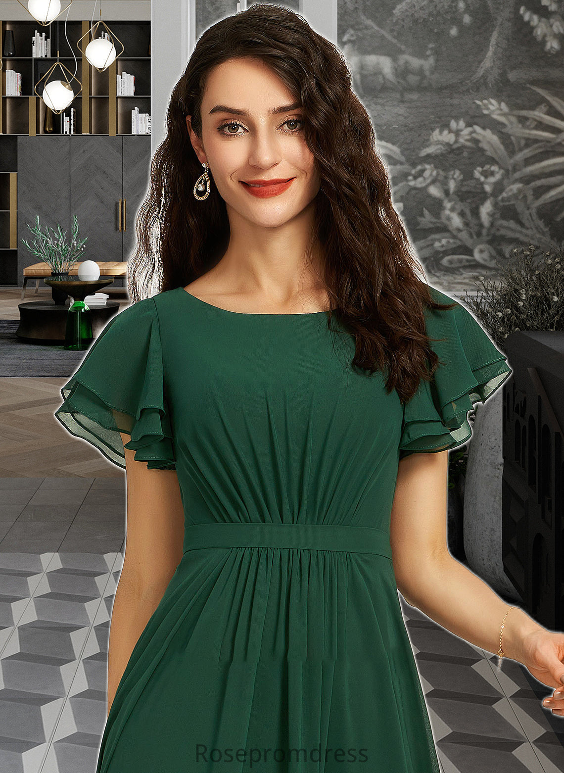 Celeste A-Line Scoop Neck Floor-Length Bridesmaid Dress With Ruffle SRSP0012773