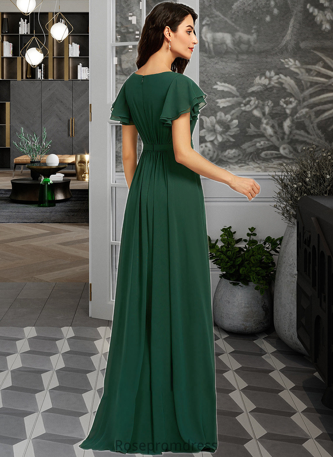 Celeste A-Line Scoop Neck Floor-Length Bridesmaid Dress With Ruffle SRSP0012773