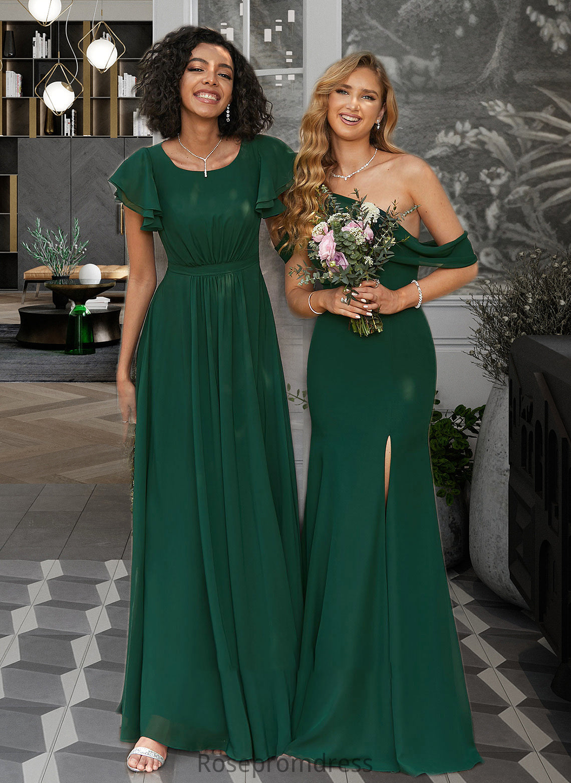 Celeste A-Line Scoop Neck Floor-Length Bridesmaid Dress With Ruffle SRSP0012773