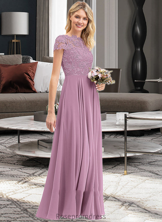 Madeline A-Line Scoop Neck Floor-Length Chiffon Lace Bridesmaid Dress With Pockets SRSP0012776