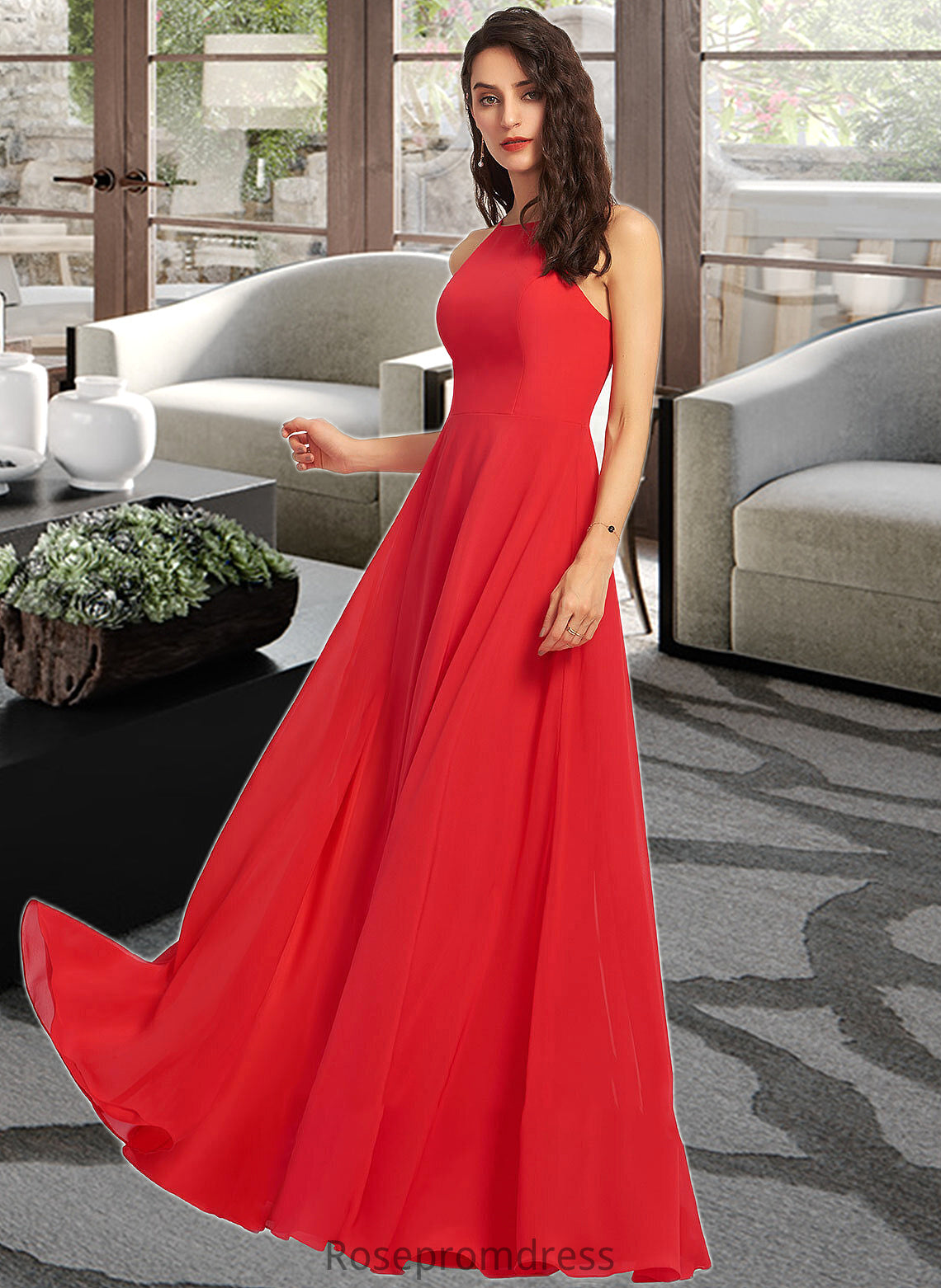 Miranda A-Line Scoop Neck Floor-Length Bridesmaid Dress SRSP0012779
