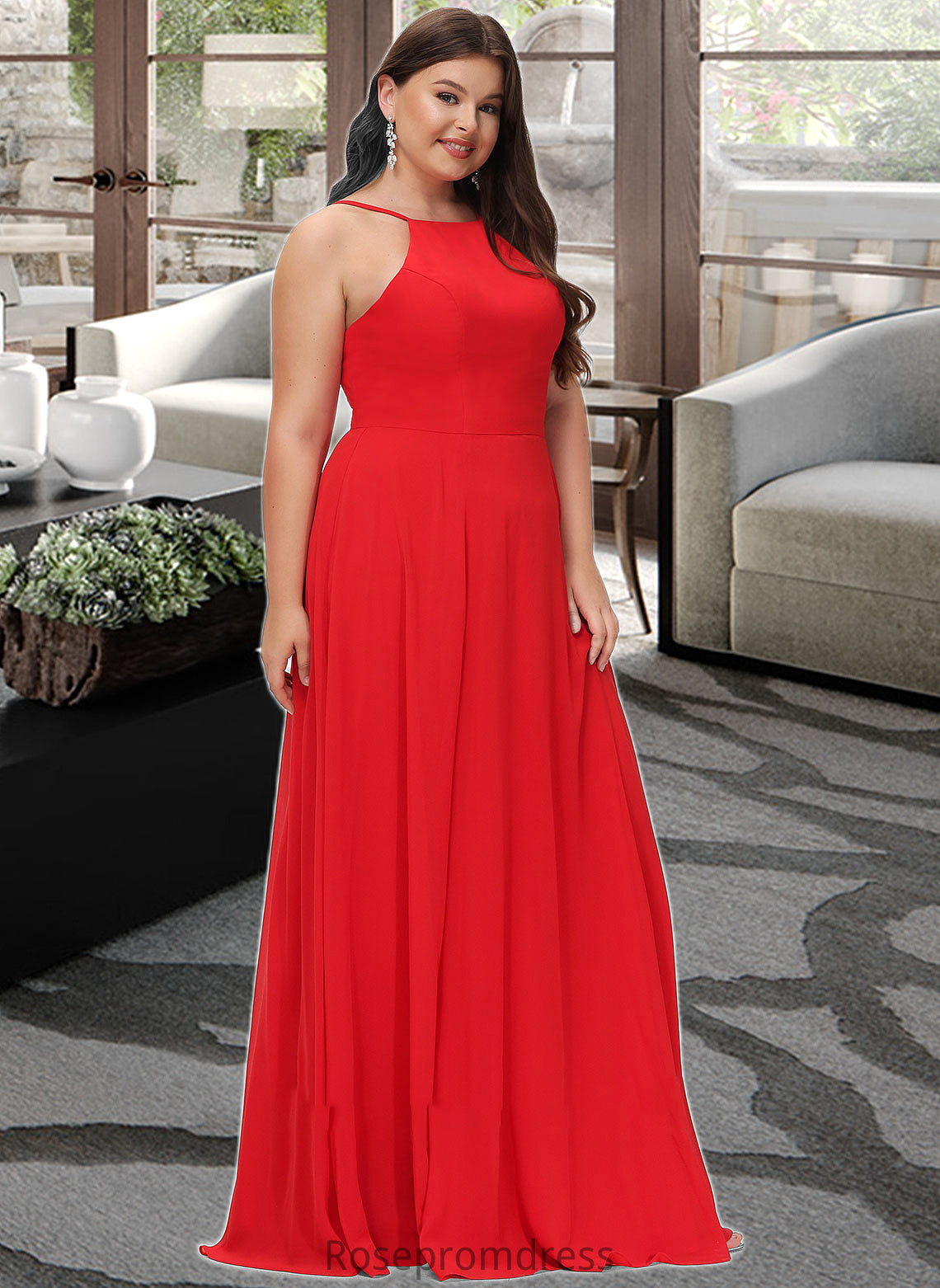 Miranda A-Line Scoop Neck Floor-Length Bridesmaid Dress SRSP0012779