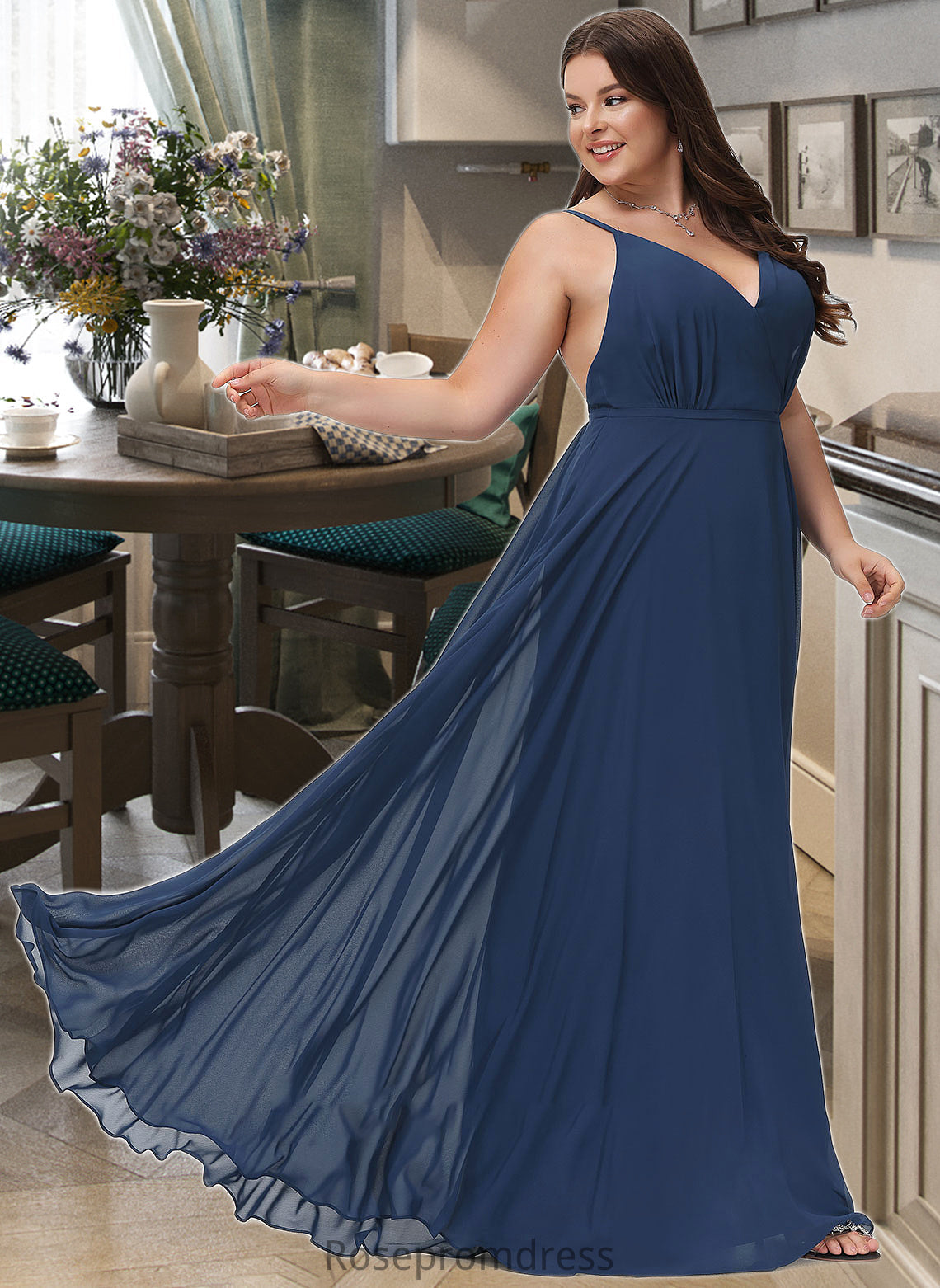 Lilly A-Line V-neck Floor-Length Bridesmaid Dress With Split Front SRSP0012780
