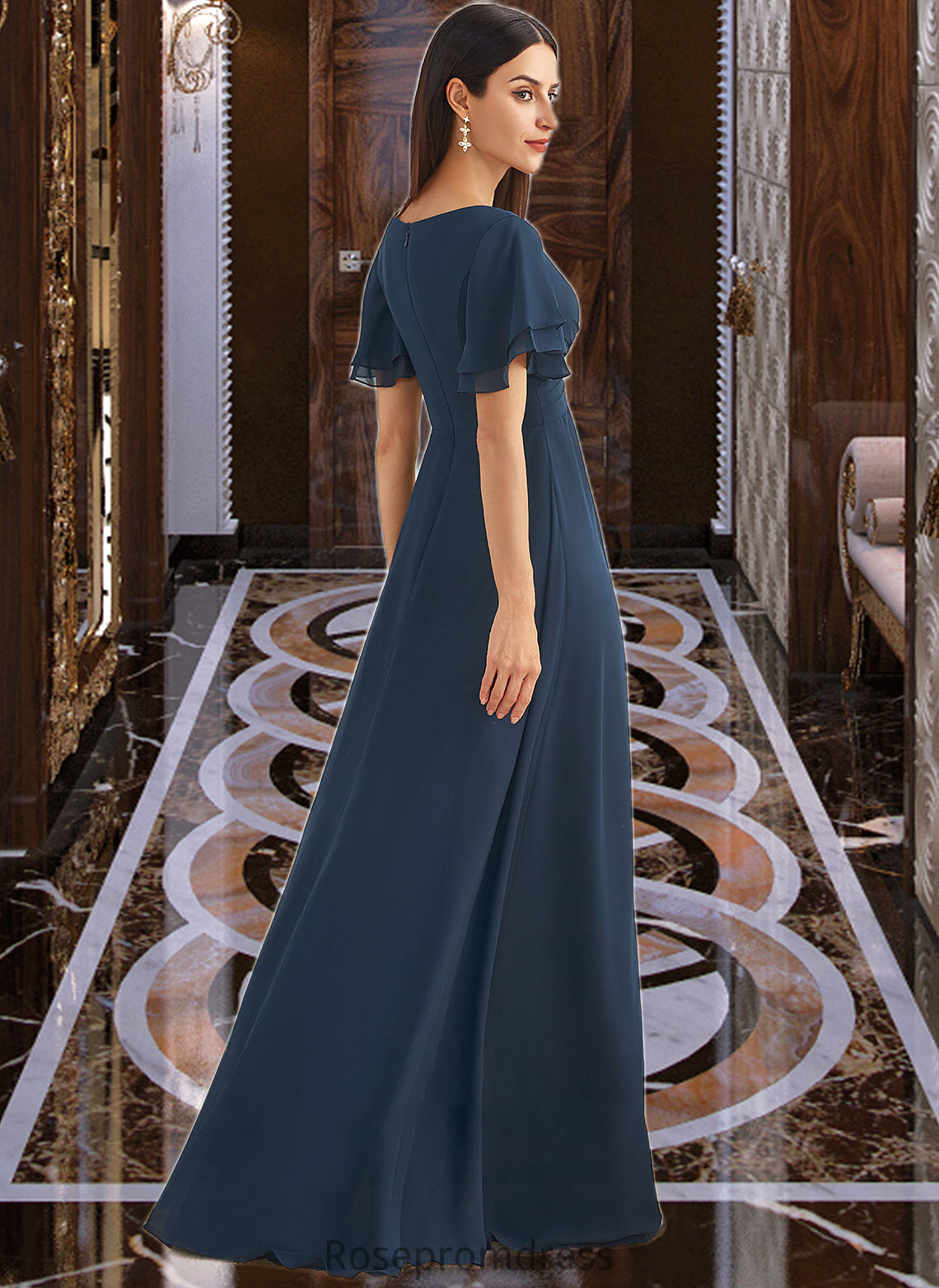 Bethany A-Line V-neck Floor-Length Bridesmaid Dress With Split Front SRSP0012781