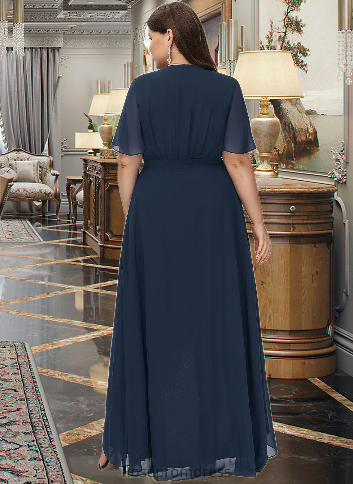 Tori A-Line V-neck Asymmetrical Chiffon Bridesmaid Dress With Bow(s) SRSP0012783