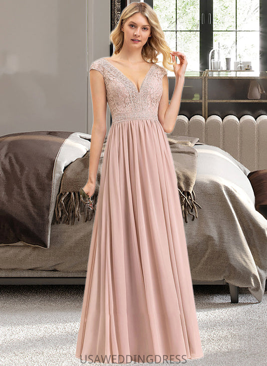 Lucille A-line V-Neck Floor-Length Chiffon Lace Bridesmaid Dress DSP0012786